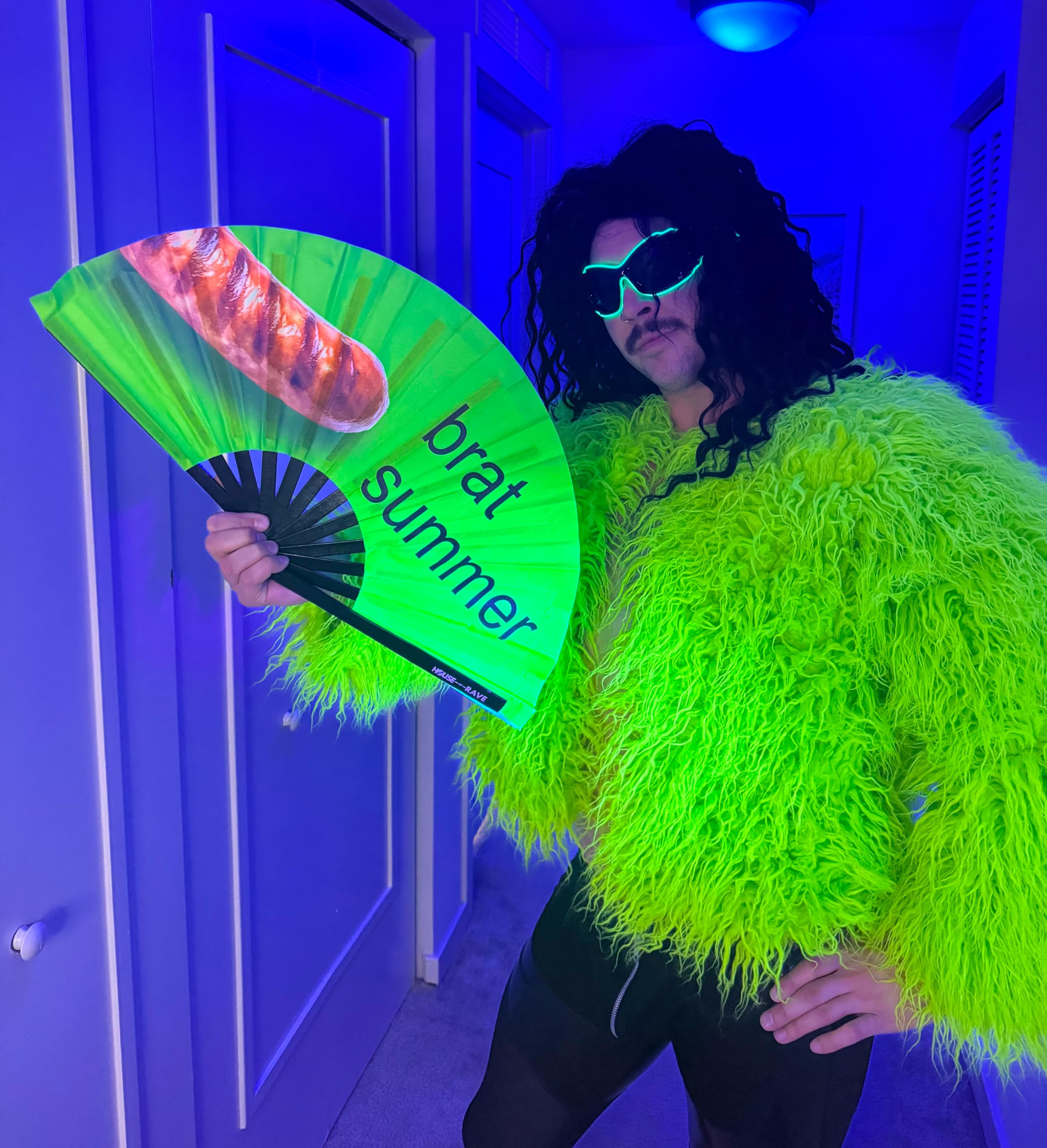Brat Fan - 13 Inch UV Glow Folding Hand Fan for Raves, Summer Festivals & Concerts | Charli XCX Inspired Brat Gear | Perfect for Outdoor Events, Parties & Hot Weather