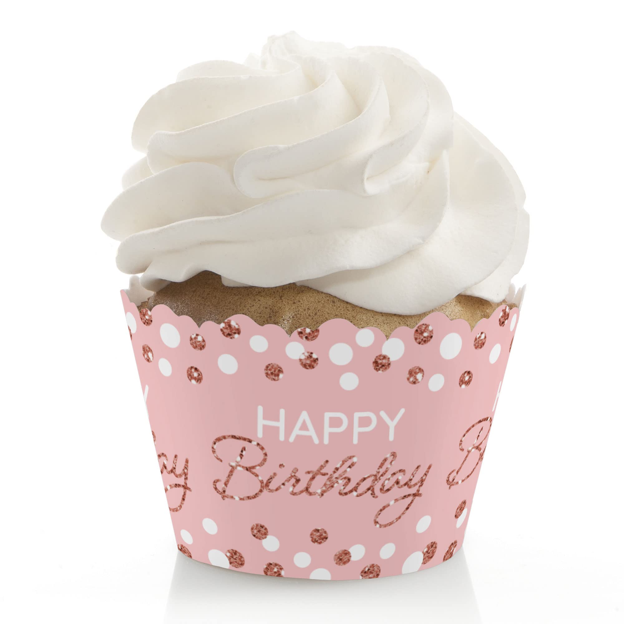Pink Rose Gold Birthday Party Decorations Set - 12 Cupcake Wrappers for Happy Birthday Celebrations - Perfect for Baby Showers, Bridal Showers & Anniversary Parties