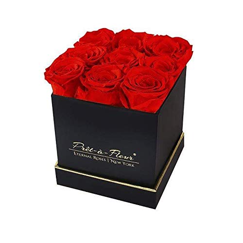 Luxury Long Lasting Preserved Roses in Elegant Black Gift Box - 5.5'' Scarlet Red Eternal Flowers for Anniversary, Valentine's Day & Home Decor