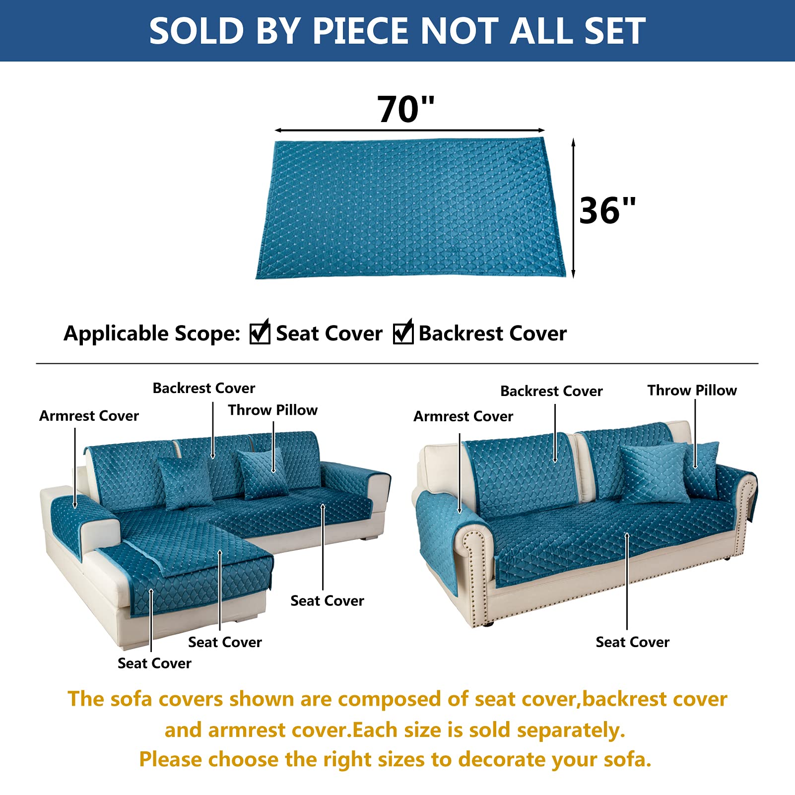 Eismodra 3-Piece Sectional Sofa Cover - Anti-Slip Couch Slipcover for Pets & Kids - Fits L-Shaped Couches 36
