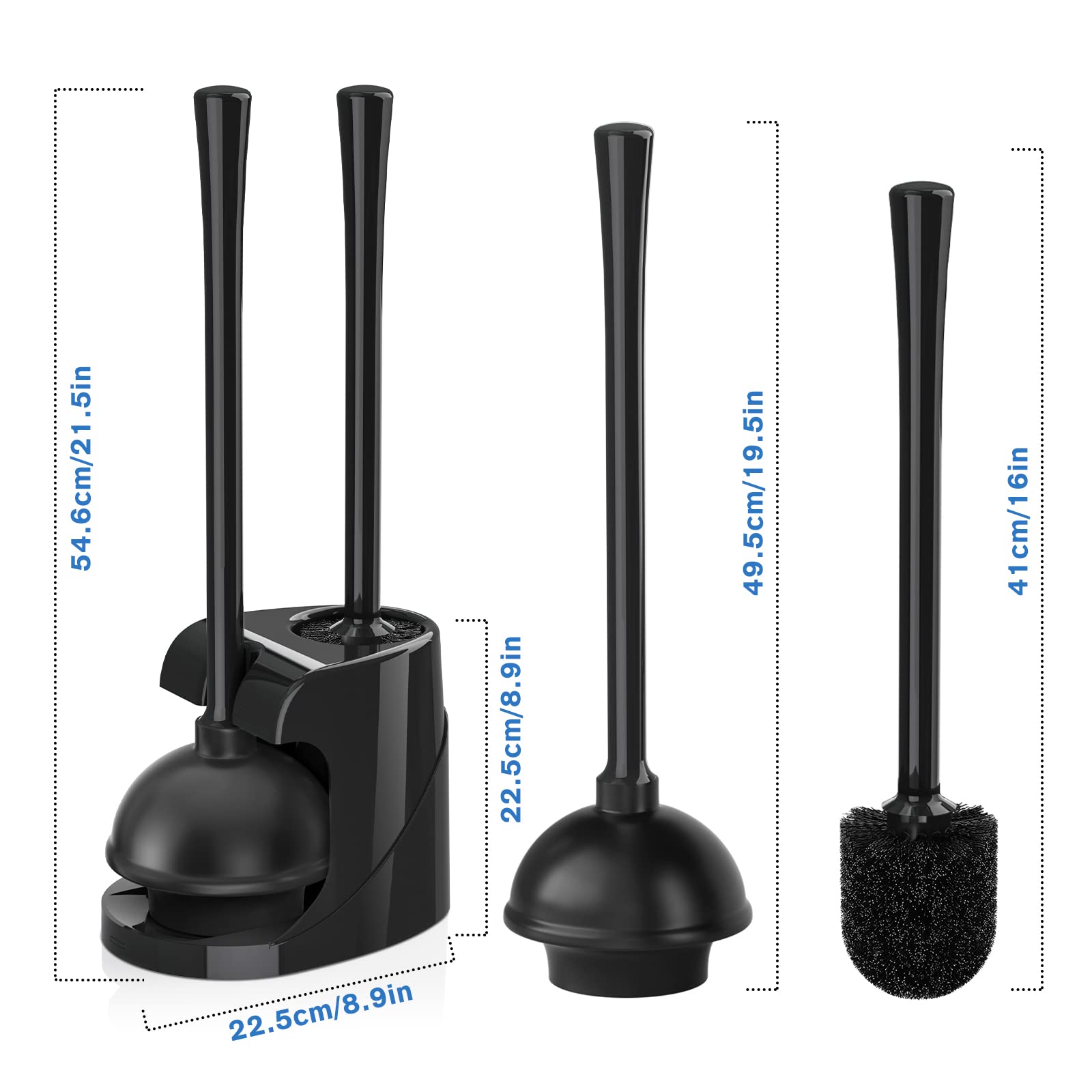 Heavy Duty Toilet Plunger and Bowl Brush Set with Ventilated Holder - 2-in-1 Bathroom Cleaning Combo with Modern Caddy Stand (Black, 2 Pack) - Ideal for Clogged Toilets, Bathroom Maintenance & Home Cleaning Essentials