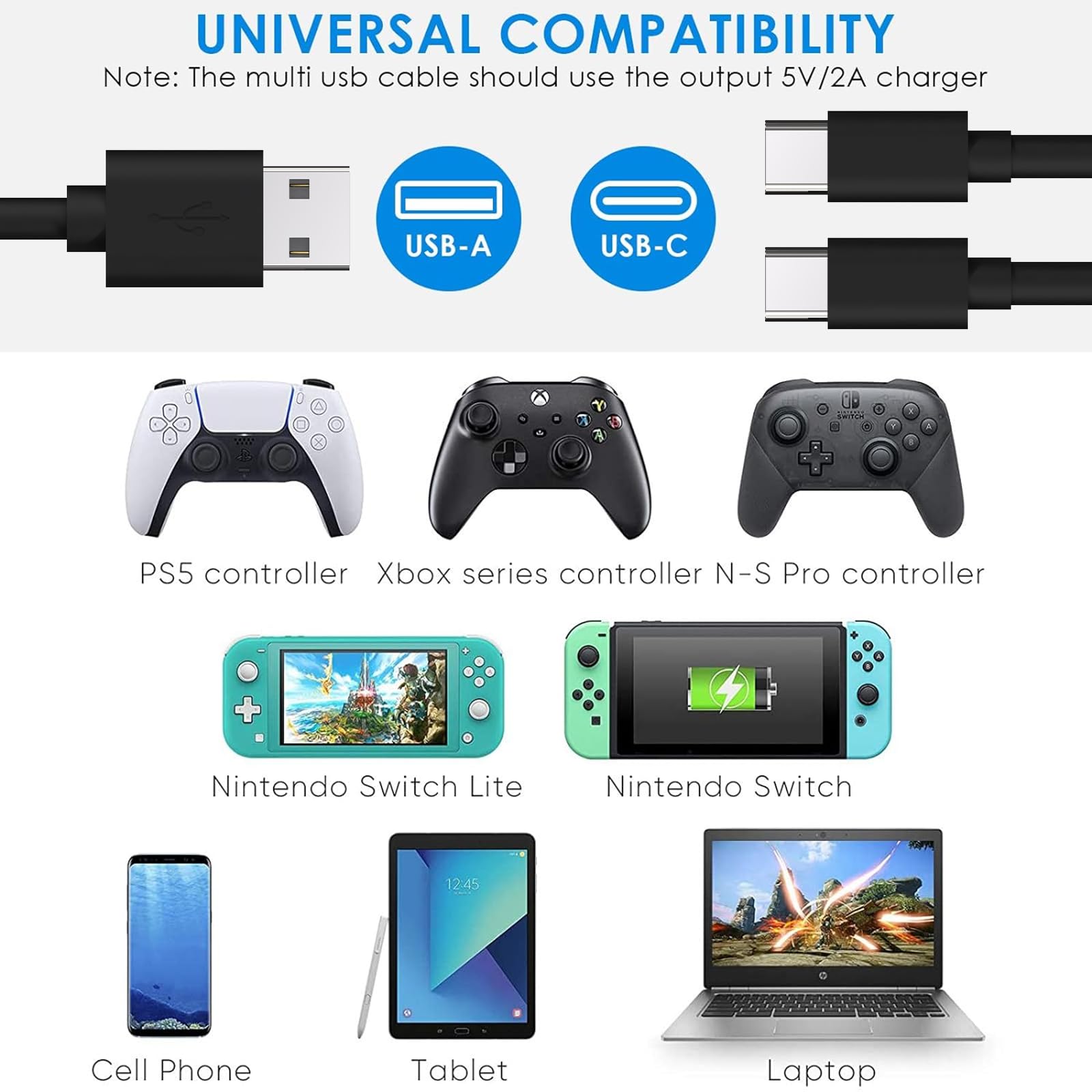 Geekria Fast Charging USB C Y-Splitter Cable for PS5 Dualsense Controller & Xbox Series X - 2-in-1 Multi Charging Cord (10FT) - Perfect for Gaming Setup & Simultaneous Device Charging