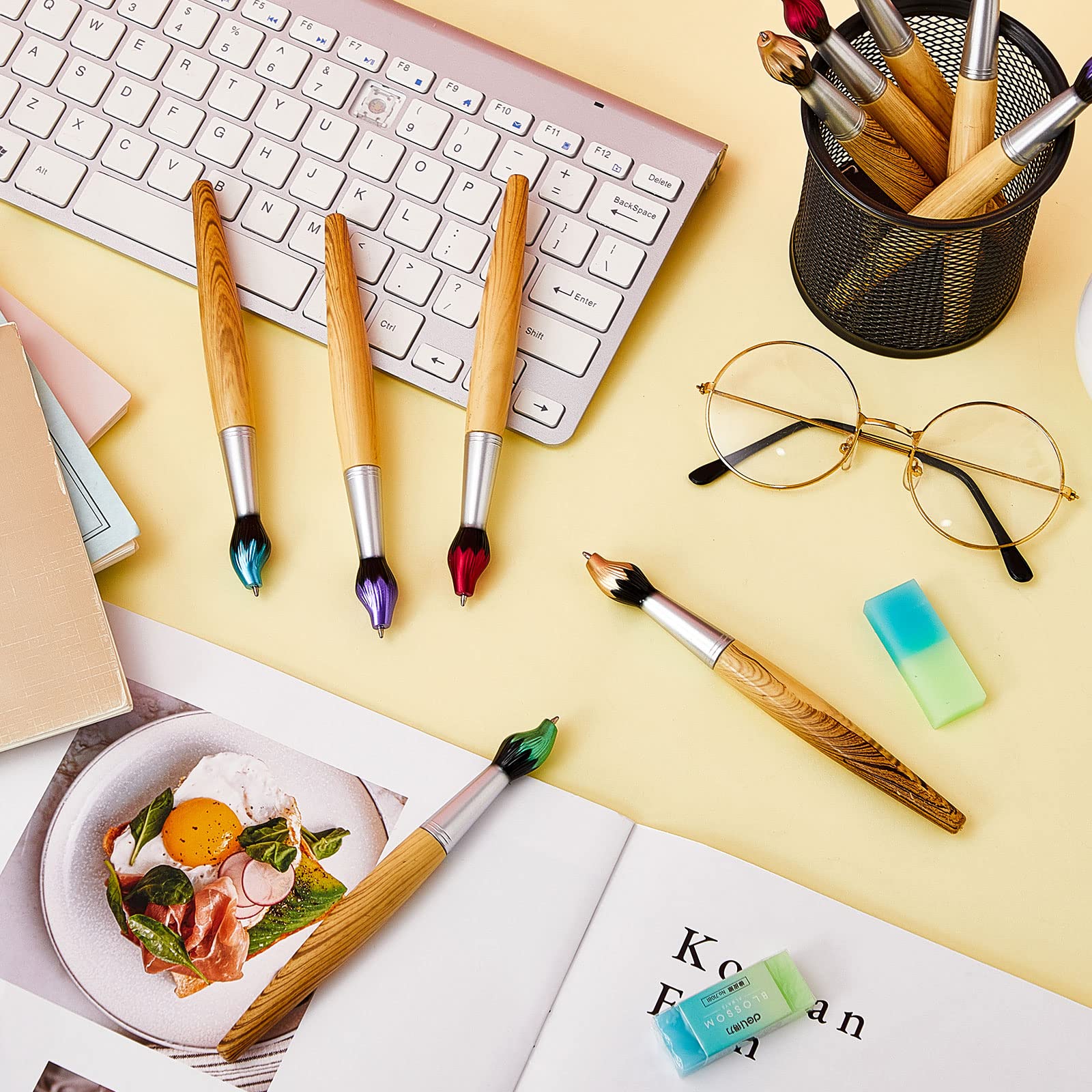 30-Piece Outus Bamboo Paintbrush Pens - Retractable Ballpoint Pens for Artists & Teachers | Unique Art-Themed Gifts, Party Favors & Office Supplies | Perfect for Drawing, Sketching, Note-Taking & Creative Projects