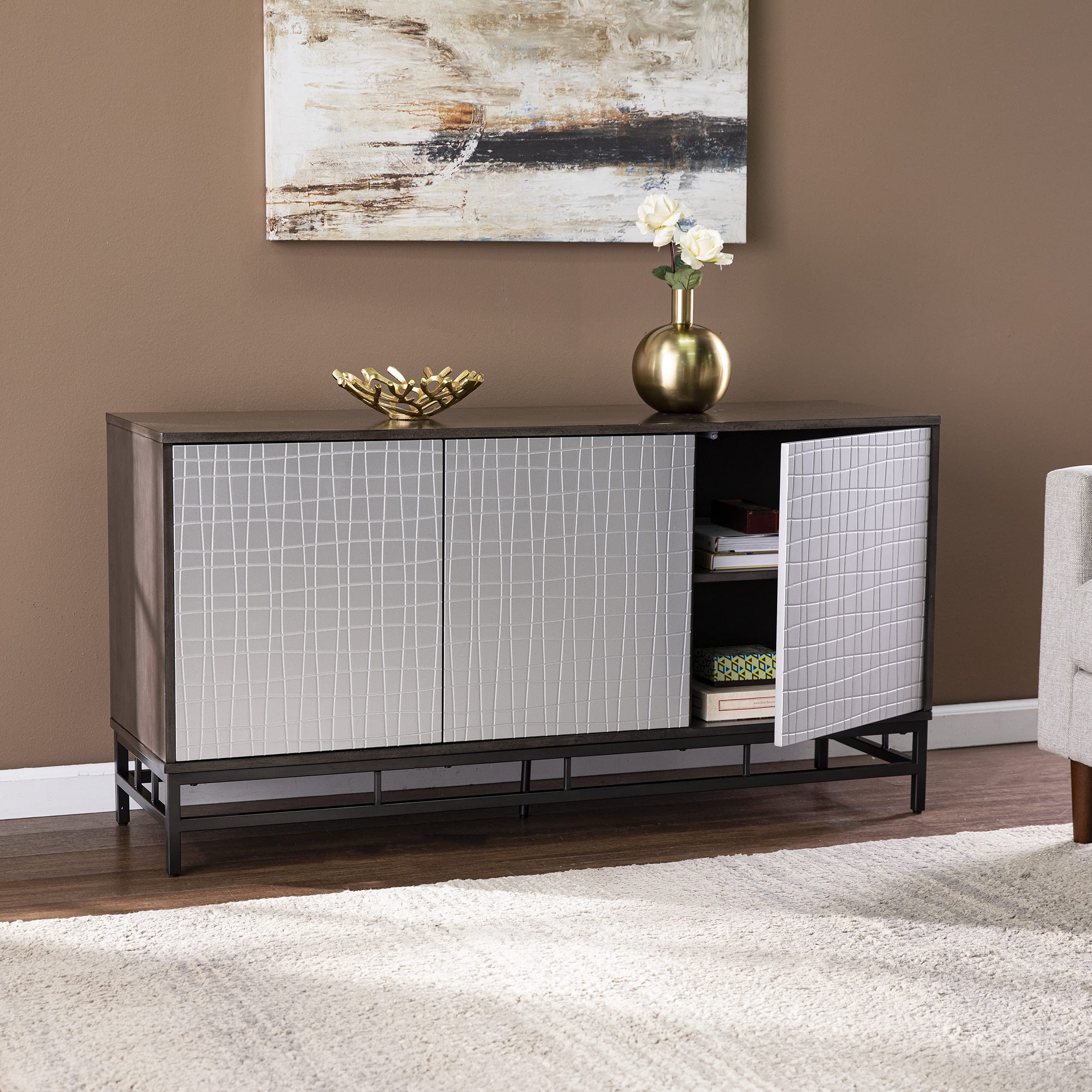 SEI Furniture Virton Contemporary Storage Cabinet - Weathered Gray & Gunmetal Gray | Modern Sideboard for Living Room, Bedroom & Office Organization