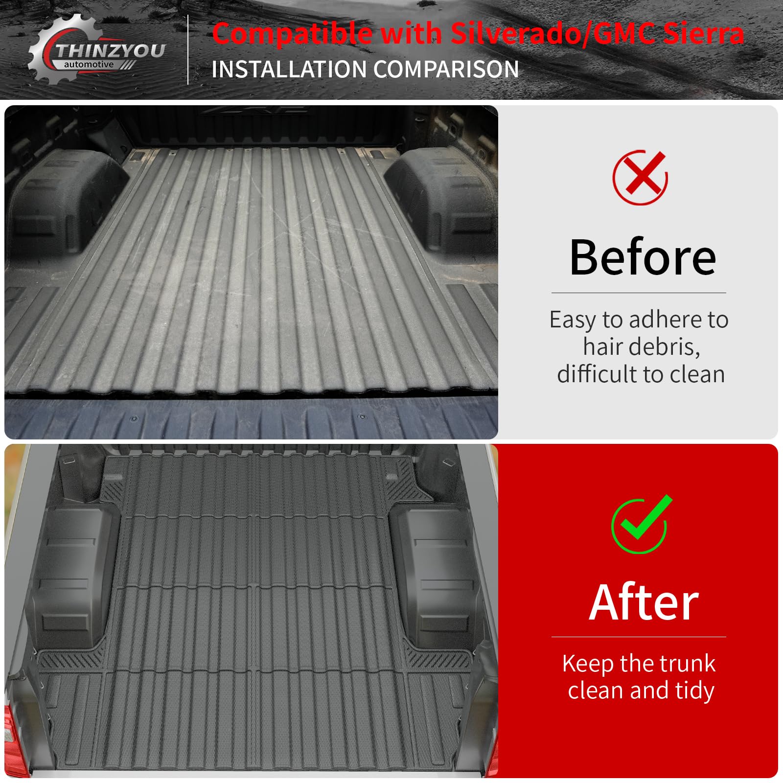 2023-2024 Chevy Silverado & GMC Sierra 1500 5.8FT Short Bed Mat - Heavy Duty TPE All Weather Truck Bed Liner Accessories | Durable Protection for Work & Outdoor Adventures
