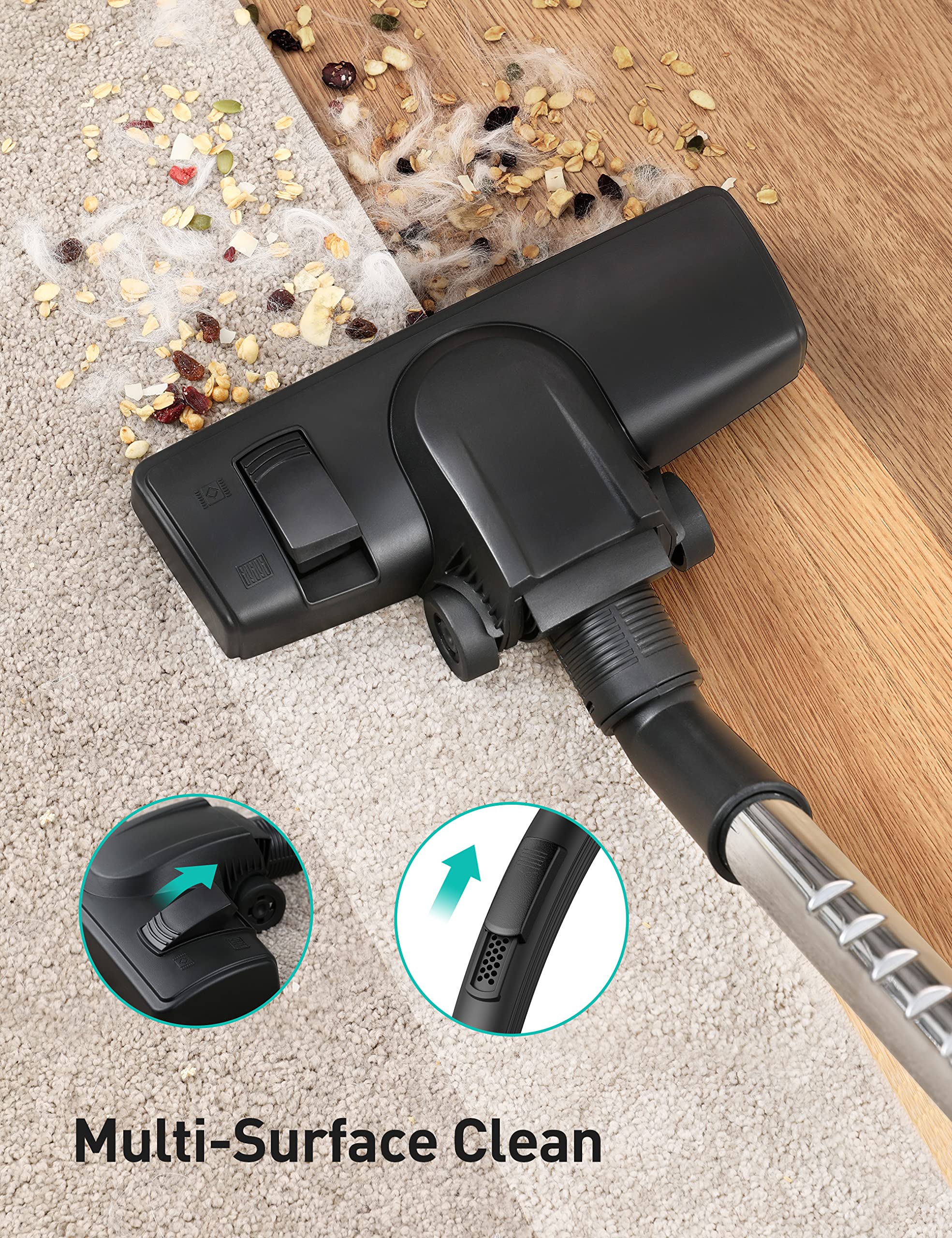 Aspiron 3.5L Silver Canister Vacuum Cleaner for Home Cleaning