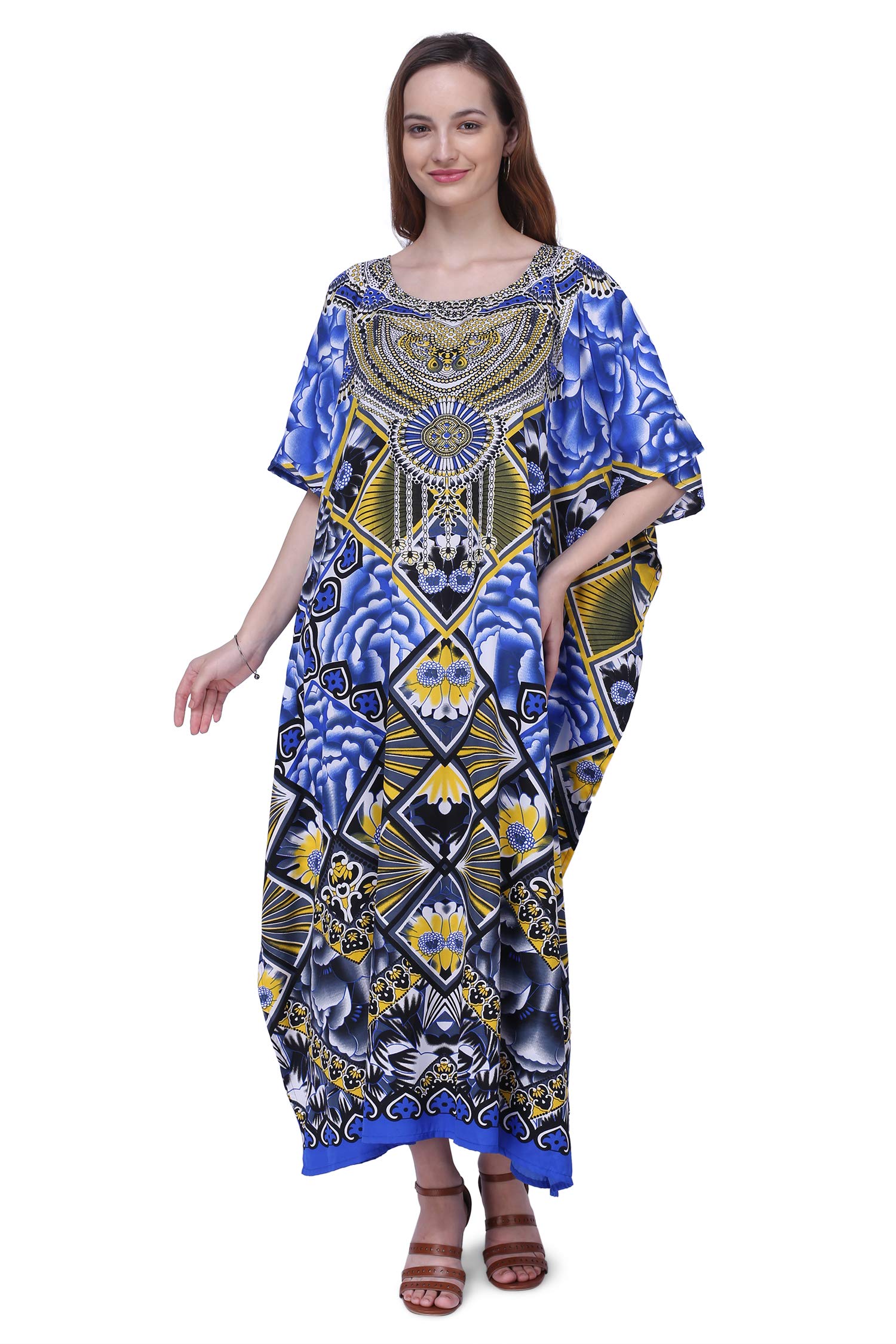 Miss Lavish London Women's Kaftan Tunic Kimono Maxi Dress - Flowy Summer Beach Cover Up Dress for Women Plus Size 0X-5X | Boho Chic Vacation Wear, Poolside Lounge & Resort Outfit
