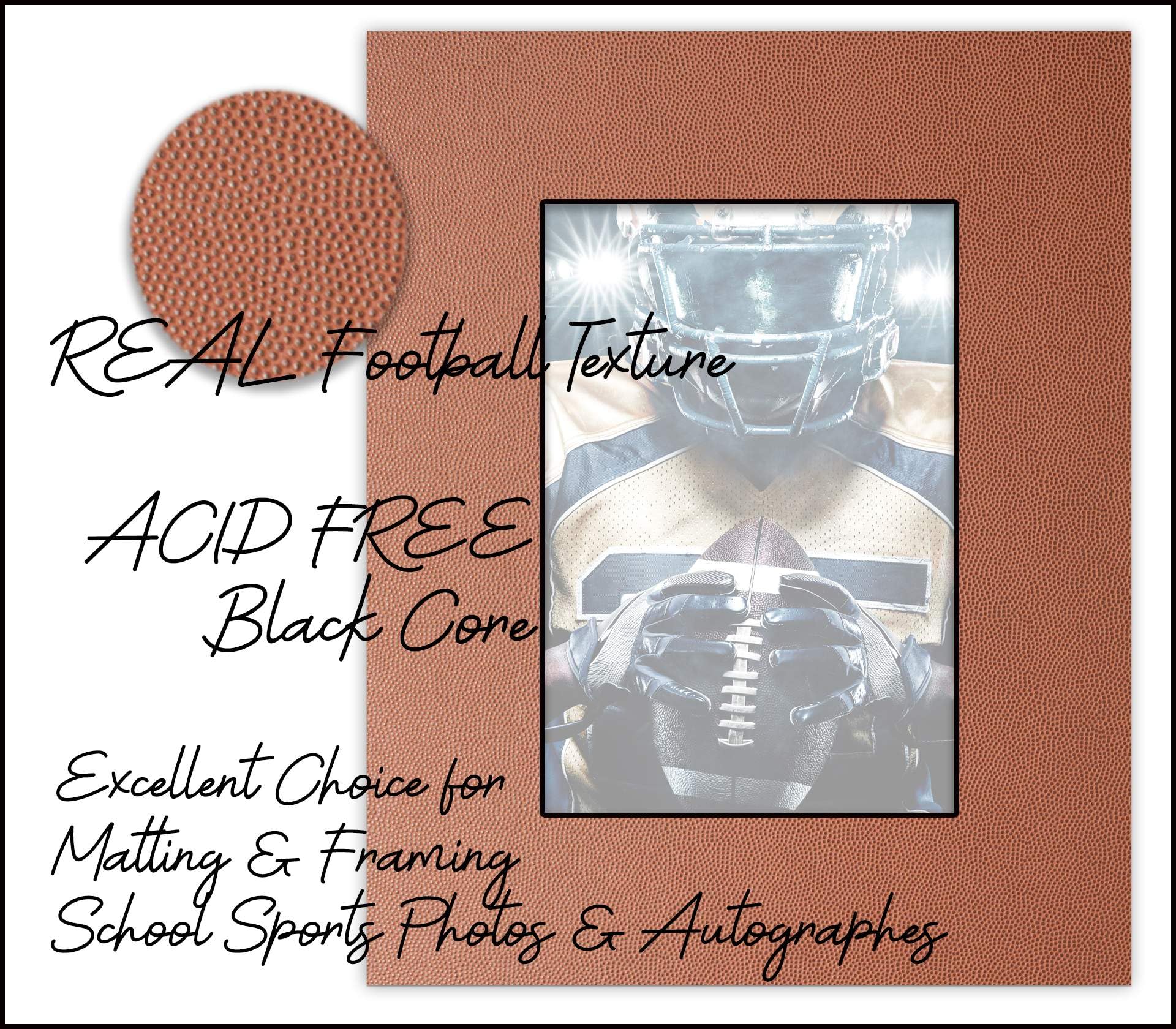 16x22 Acid-Free Football Texture Precut Matboard for 12x19 Photos - Bevel Cut 4-Ply Mat with Backing Board & Self-Seal Crystal Clear Photo Bag - Perfect for Framing, Picture Displays, and Sports Memorabilia Preservation