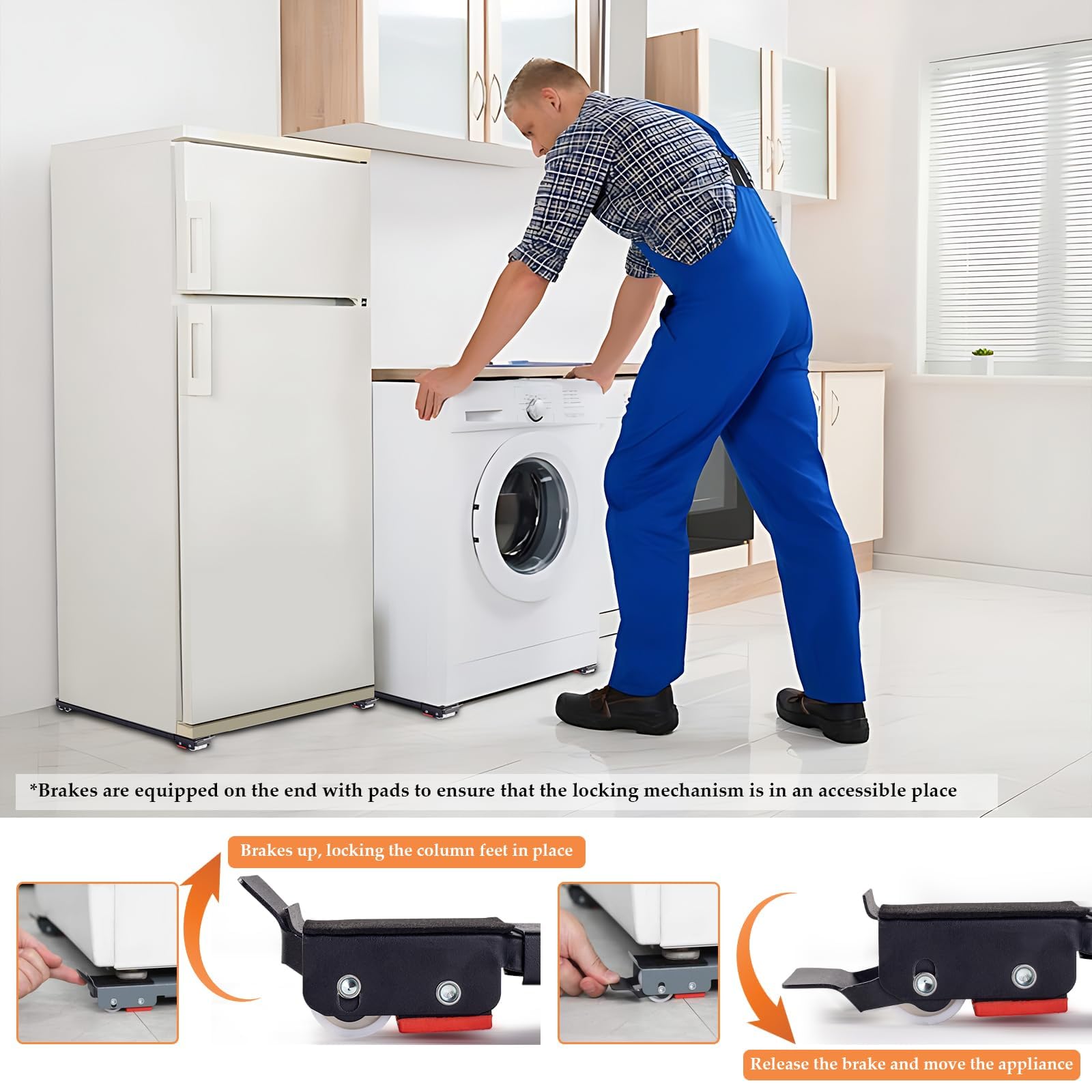 Heavy Duty Upgraded Appliance Rollers for Washer and Dryer - Extendable Furniture Dolly with Rubber Mat for Moving Washing Machine, Refrigerator & Large Appliances Easily - Perfect for Home Moving, Appliance Installation and Furniture Rearrangement