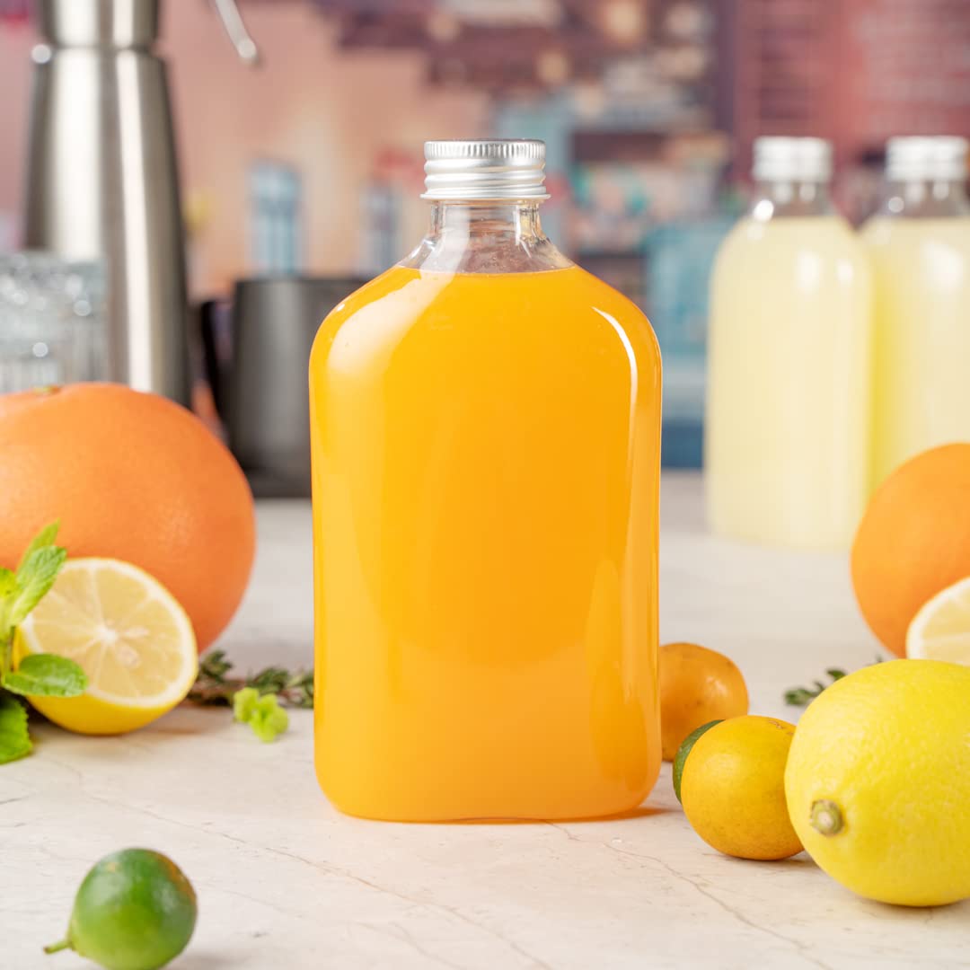 Restaurantware Bottle Tek 10oz Empty Plastic Liquor Bottles (100-Pack) with Aluminum Lids - Clear Disposable Flasks for Juice, Ginger, Sauces & Party Favors | Perfect for Bars, Catering & DIY Cocktail Kits