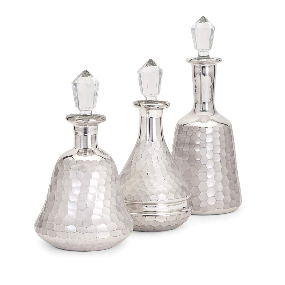 Premium IMAX 62199-3 Nina Glass Bottle Set (3-Pack) - 11.5 x 4.5 x 4.5 Inches, Elegant Silver - Perfect for Home Bar, Kitchen Storage & Gift Giving