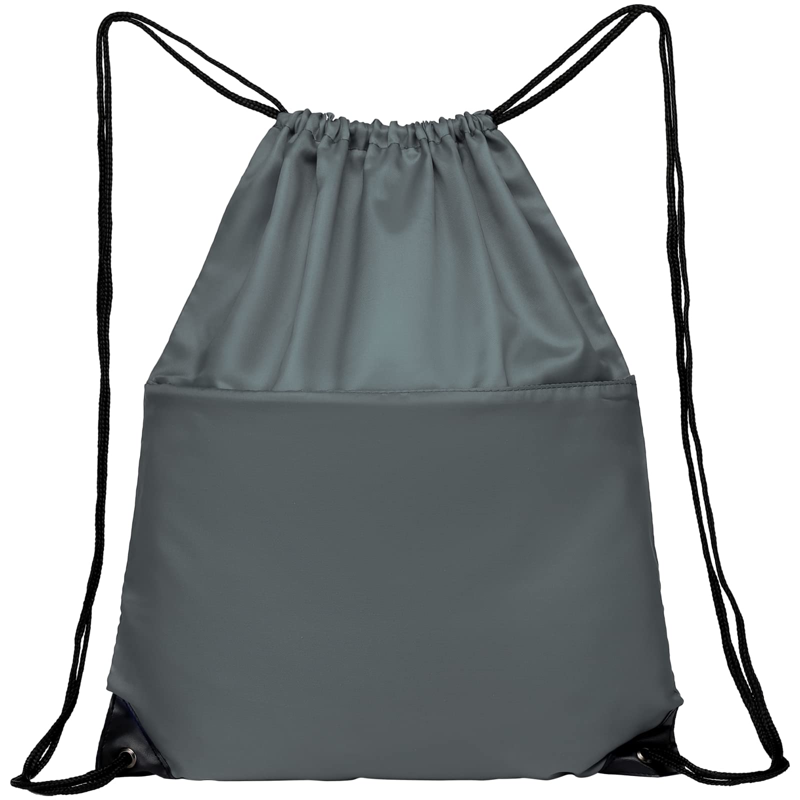 210D Nylon Foldable Drawstring Backpack with Zipper Side Pocket - Lightweight Sports Gym Tote Bag for Men & Women (Grey) - Perfect for Workouts, Travel, and Everyday Use