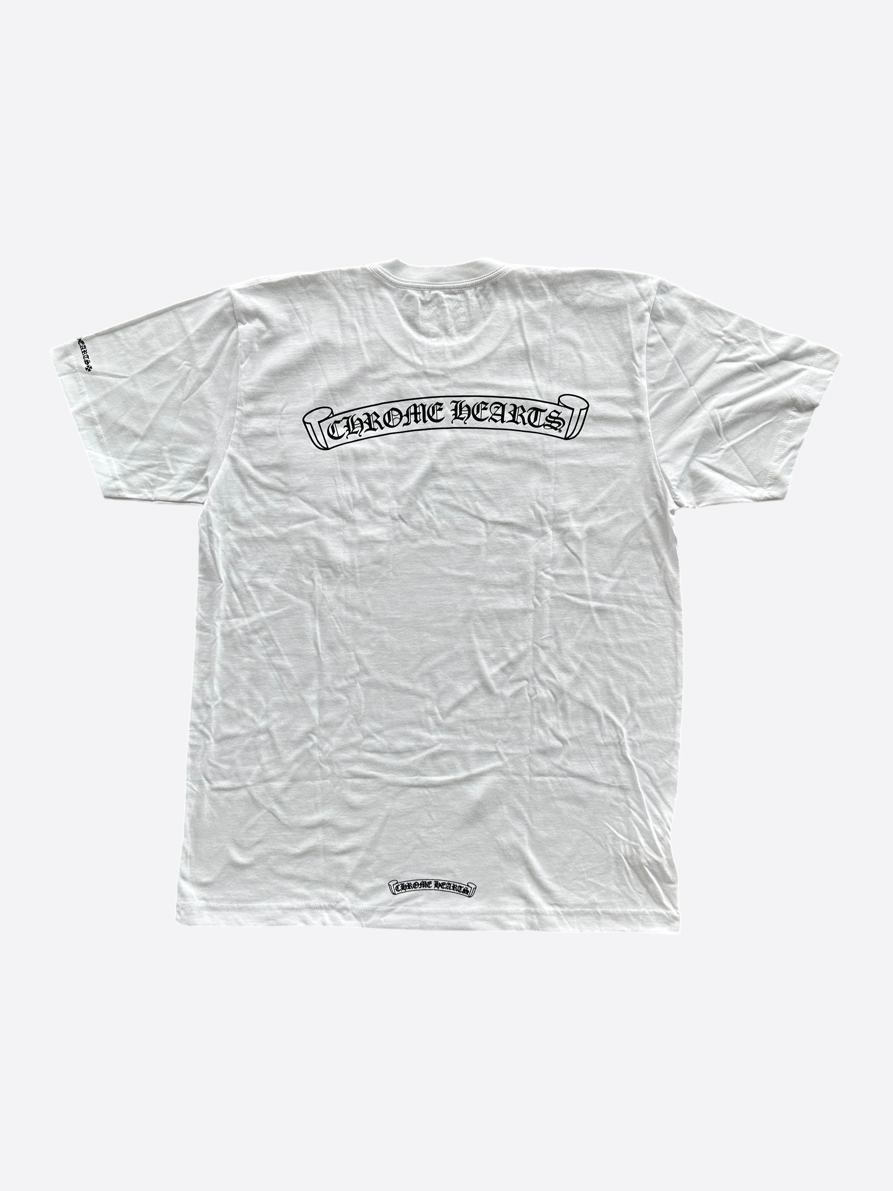 Chrome Hearts White & Black Scroll Logo T-Shirt for Men | Gothic Streetwear Fashion | Perfect for Concerts, Parties & Casual Outfits