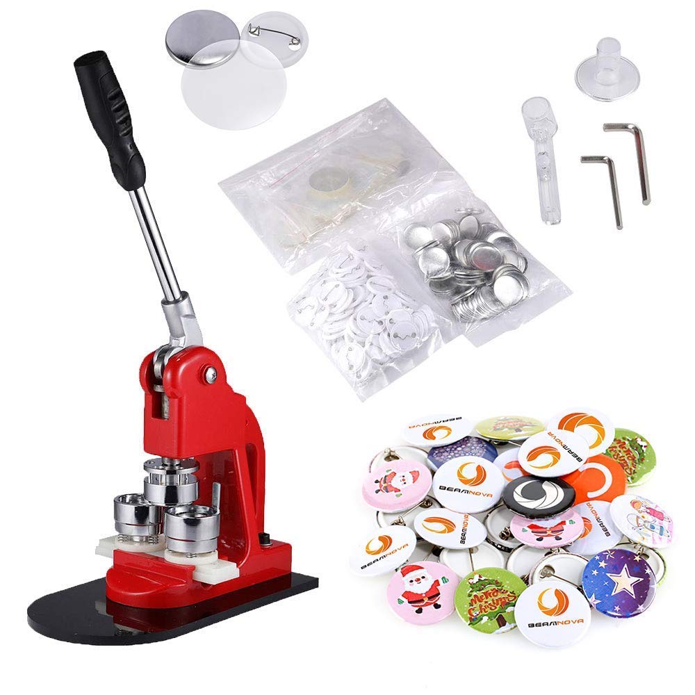 BEAMNOVA 32mm (1-1/4 inch) Button Badge Maker Machine Kit with 1500 Button Parts & Circle Cutter - DIY Custom Pin Badges for Events, School Projects, Fundraisers & Promotional Gifts