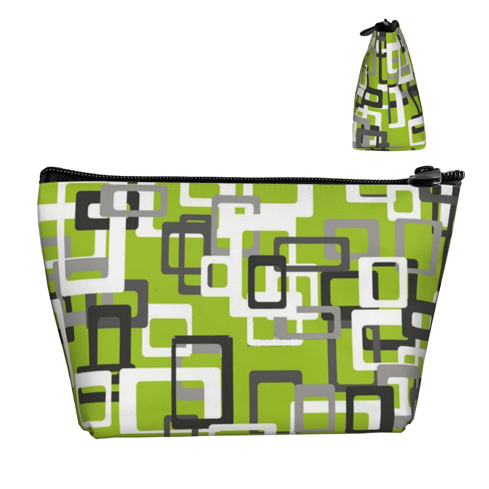 SWEET TANG Travel Toiletry Bag with Zipper - Small Makeup Pouch for Women, Waterproof Cosmetic Organizer in Lime Green, Black, Gray & White - Perfect for Weekend Getaways, Gym, Air Travel & Daily Essentials Storage