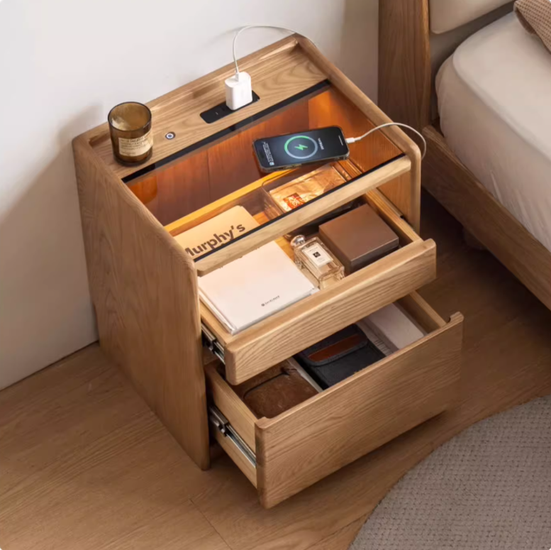 Modern Oak & Ash Solid Wood Nightstand - Stylish Bedside Table for Bedroom, Living Room, or Guest Room - Perfect for Storage & Décor