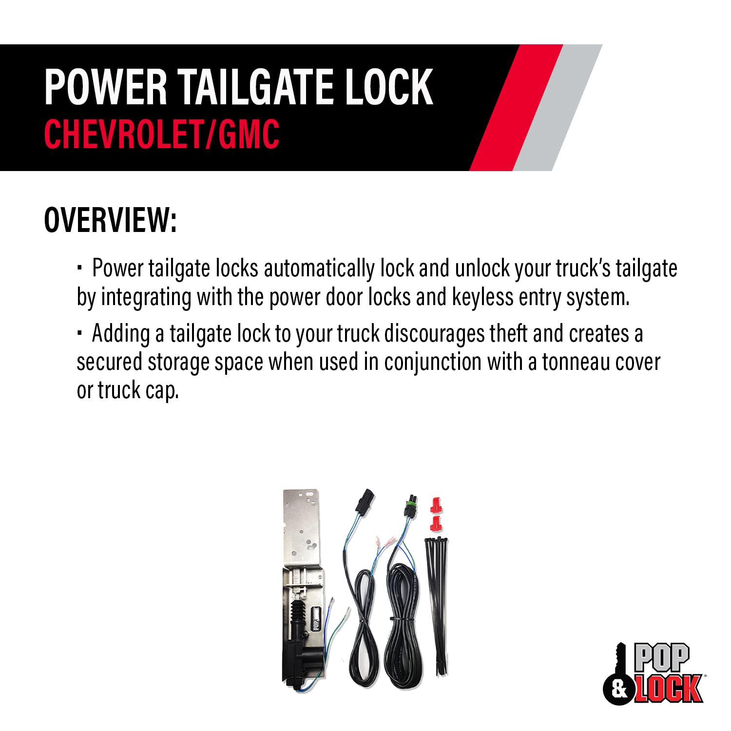 Pop & Lock PL8110 Power Tailgate Lock for Chevy/GMC Trucks & SUVs - Secure Remote-Controlled Tailgate Protection for Silverado, Sierra, Tahoe & More (Perfect for Parking Lots, Job Sites & Outdoor Adventures)