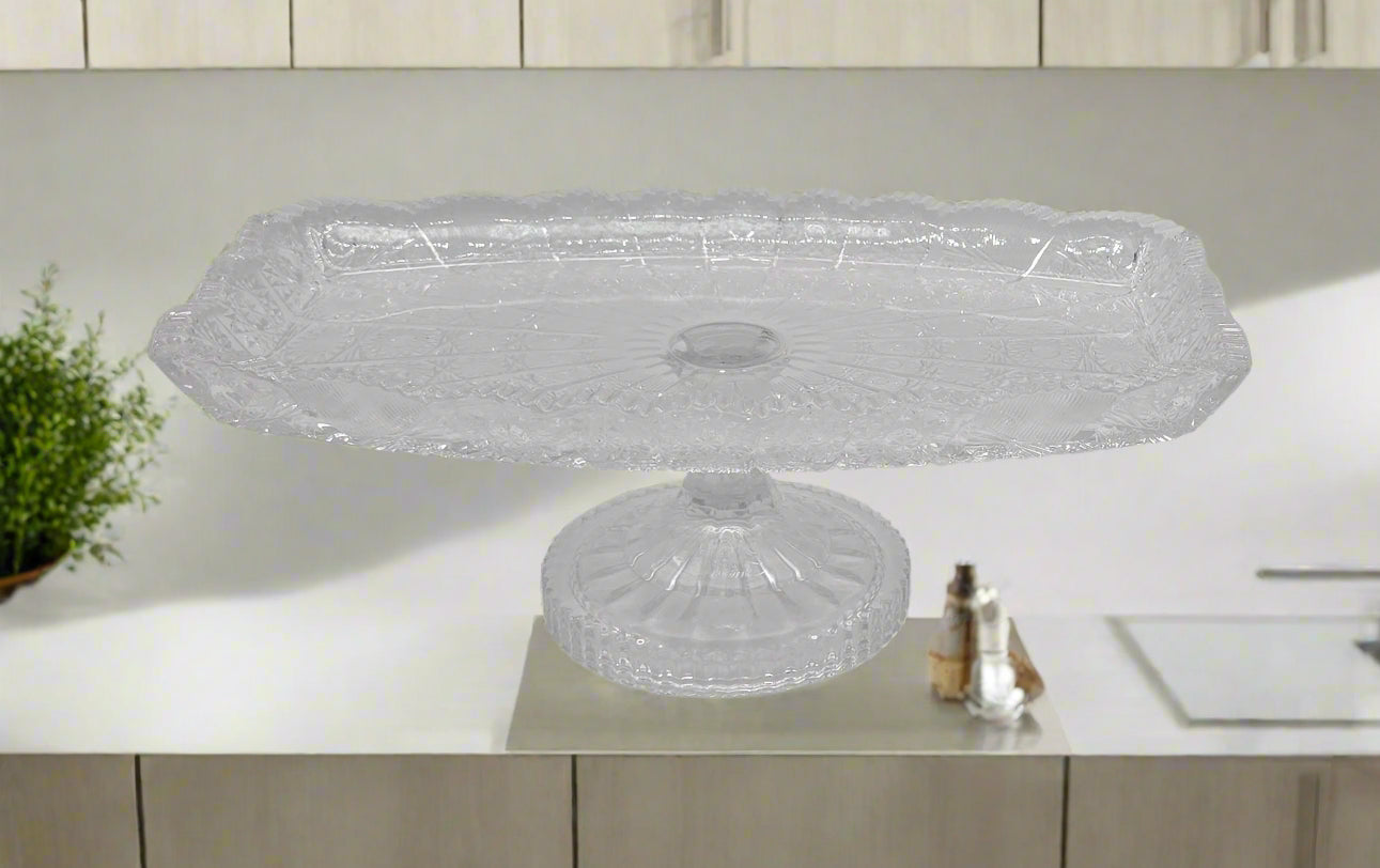 13x7.5x5 Inch Clear Glass Footed Serving Plate - Elegant Rectangular Dessert Tray for Parties, Weddings & Home Decor