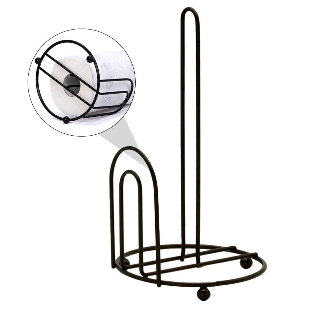 Premium Wrought Iron Kitchen Paper Towel Holder - Stand Up Napkin Roll Dispenser with Contemporary Design for Countertop or Wall Mount (Black) | Perfect for Kitchen, Dining Room, or Restaurant Use