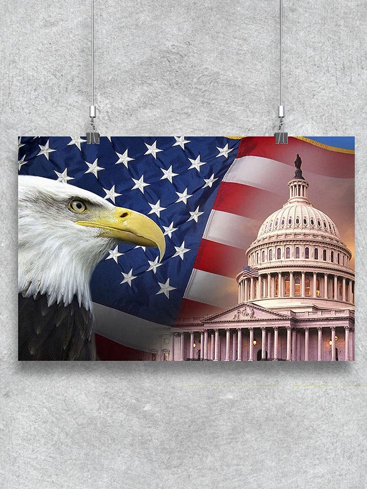Eagle Capitol and USA Flag Poster - Patriotic Wall Art for Home, Office & Classroom Decor | American Pride Gift Idea