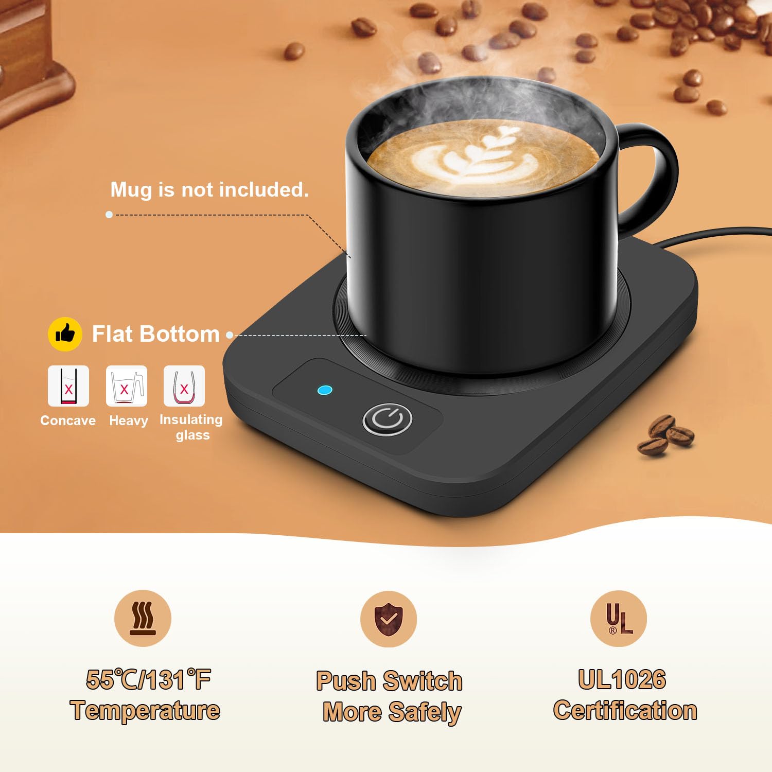 Electric Coffee Mug Warmer with Aluminum Panel - 131℉ Beverage Warmer for Coffee, Tea, Milk & Cocoa | Candle Warming Plate | Perfect Easter Gift for Coffee Lovers | Ideal for Office, Home & Dorm Use