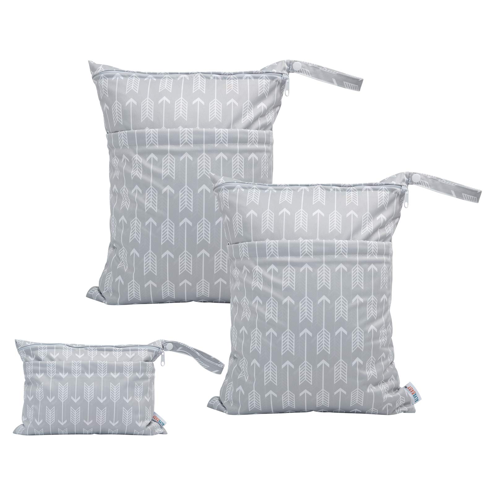 ALVABABY 3-Pack Waterproof Reusable Wet Dry Bags for Baby Cloth Diapers | 2-Pocket Design for Organization | Ideal for Travel, Beach, Pool, Daycare & Gym | Perfect for Swimsuits, Wet Clothes & Soiled Baby Items (3L-YX36) | Great for Moms On-the-Go & Active Lifestyles