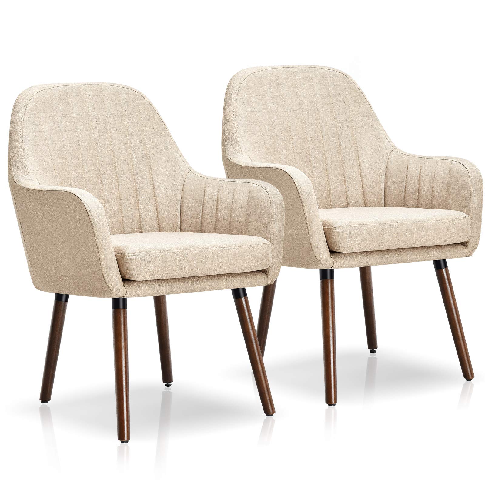 Giantex Set of 2 Fabric Dining Chairs - Upholstered Arm Chairs with Wooden Legs & Thick Sponge Seat, Non-Slip Pads, Modern Accent Chairs for Dining Room, Living Room, Bedroom (Beige) - Perfect for Home Decor, Family Gatherings & Relaxing