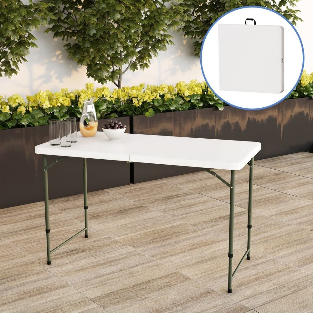 Foldable Plastic Picnic Table - Lightweight Portable Bi-Fold Folding Table for Indoor & Outdoor Use - Perfect for Camping, Parties, Dining & Picnics (4ft, 6ft, 8ft Sizes) - Great for Backyards, BBQs, Tailgating & Events