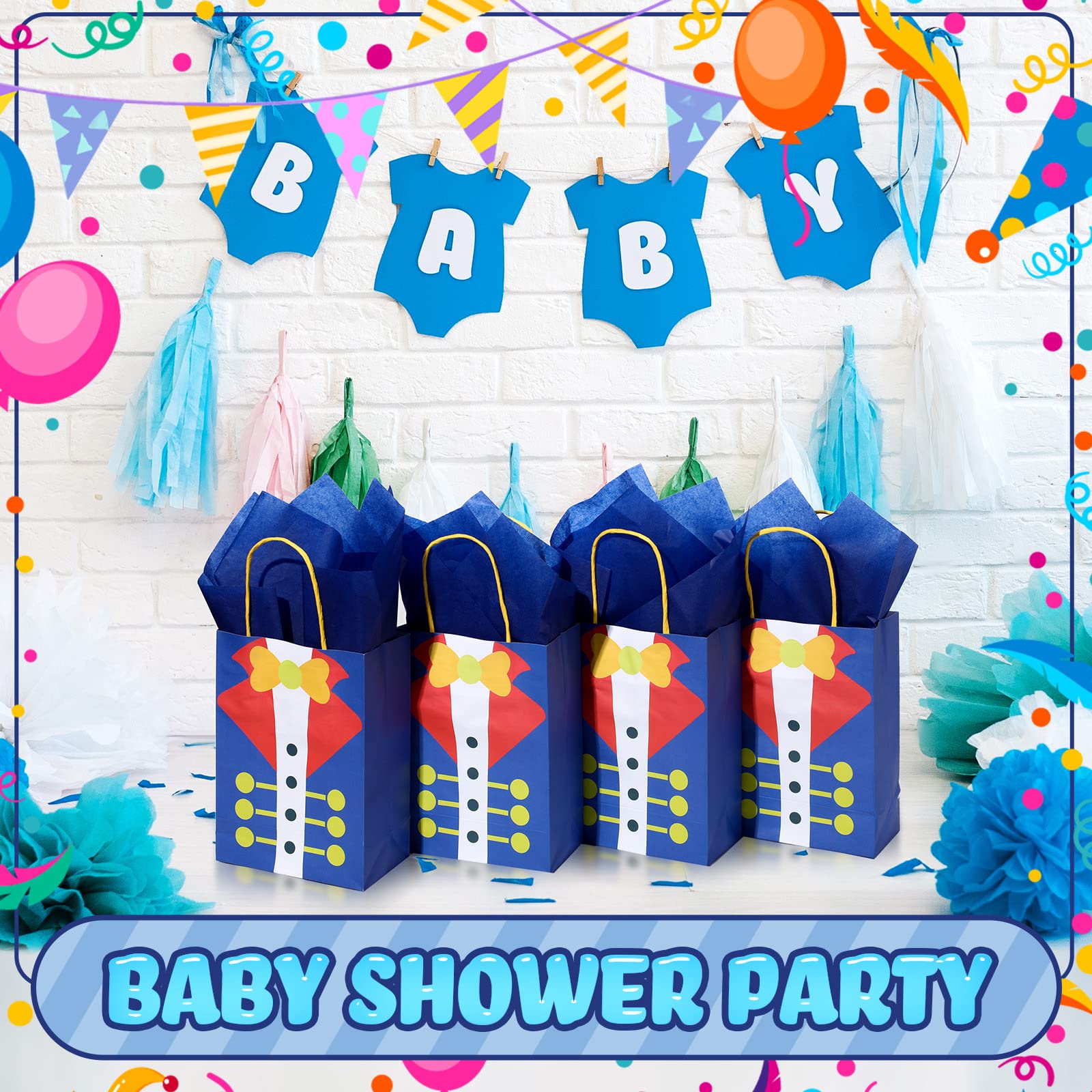 16 Pack Royal Prince Party Favor Bags with Tissue Paper - Premium Treat Goodie Bags with Handles for Prince Themed Birthday, Baby Shower & Special Events - Perfect for Candy, Gifts & Party Favors