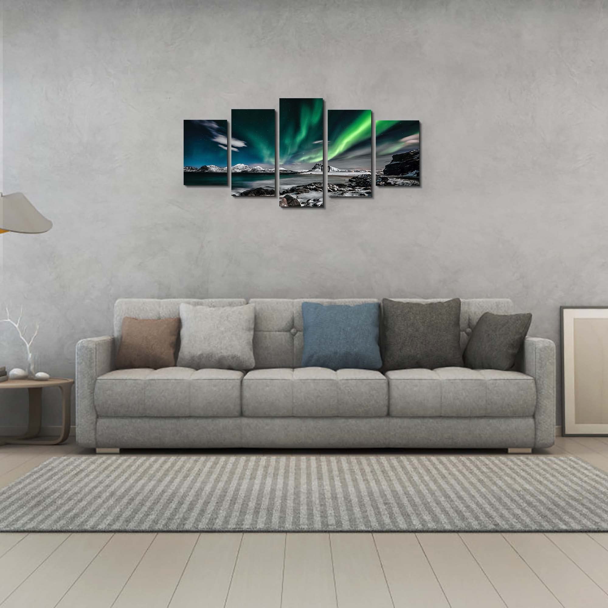 EPHANY Green Sky Night Painting - 5 Piece Aurora Landscape Wall Art Set, Stretched Framed Canvas Prints for Home Decor - Perfect for Living Room, Bedroom & Office Wall Decor