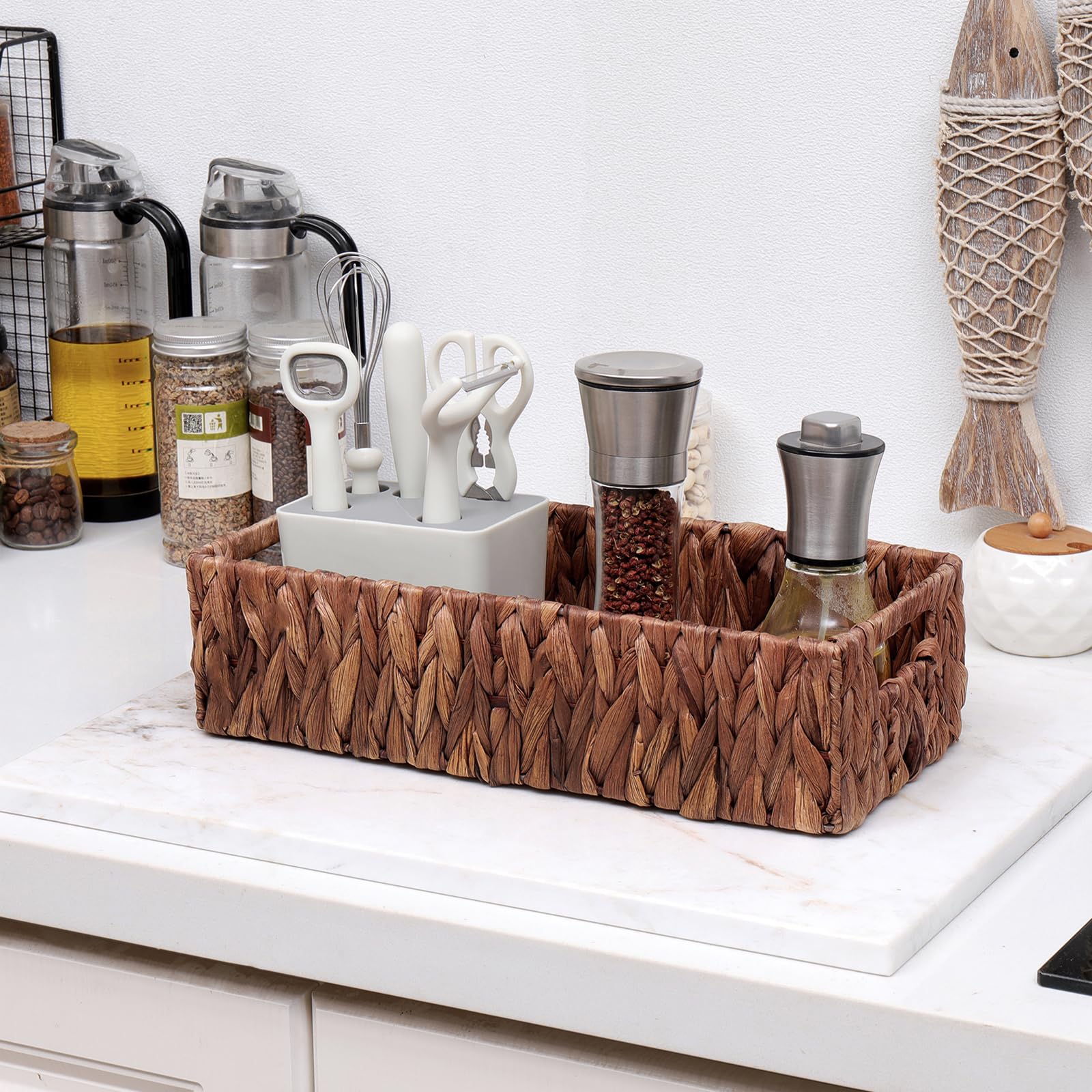Wicker Storage Basket with Built-in Handles - Bathroom Organizer for Toilet Paper & Essentials | Perfect for Pantry, Bathroom & Home Organization