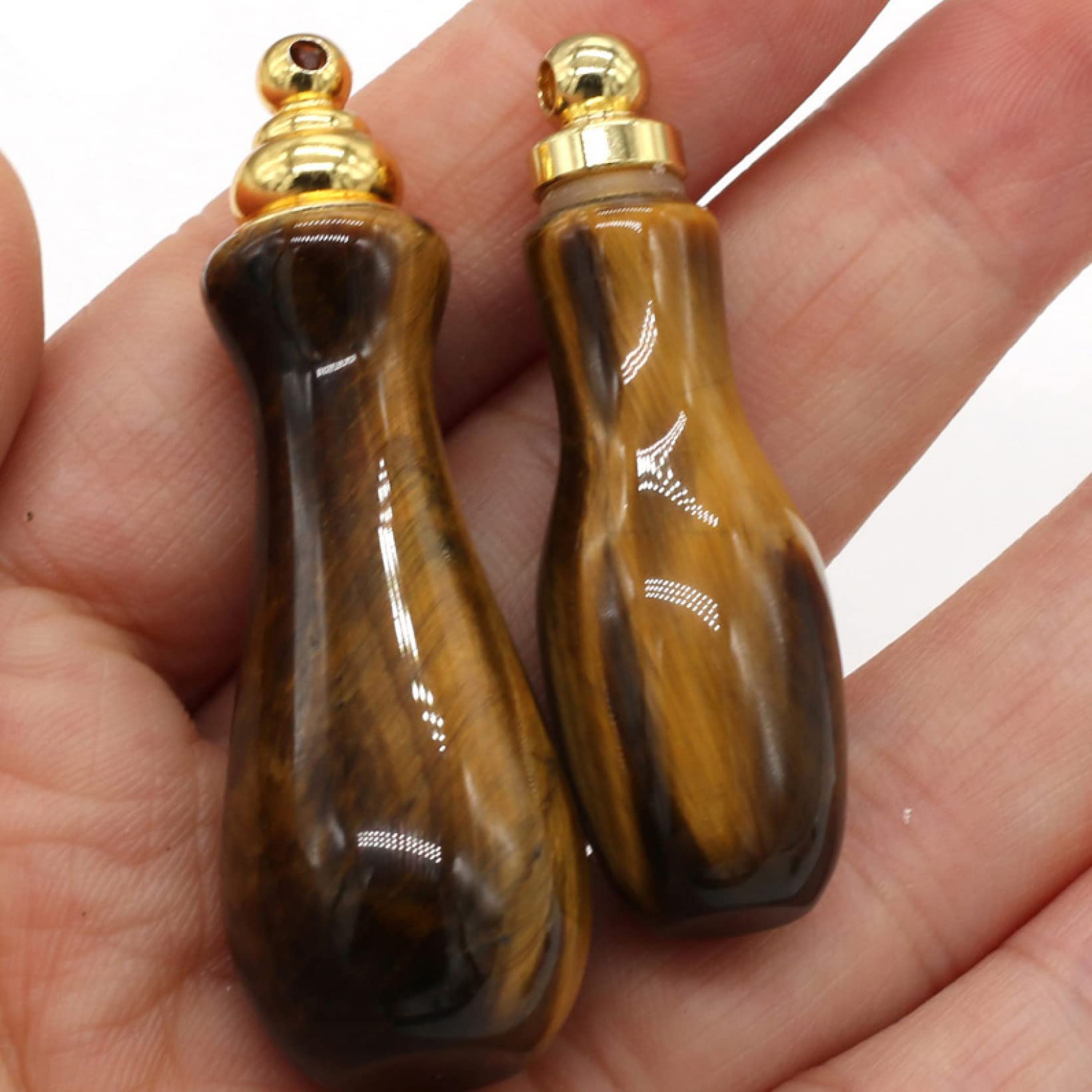Natural Crystal Tiger Eye Stone Perfume Bottle Pendant Necklace - Elegant Women's Jewelry Gift for Aromatherapy & Spiritual Healing (Great for Meditation, Yoga & Special Occasions)