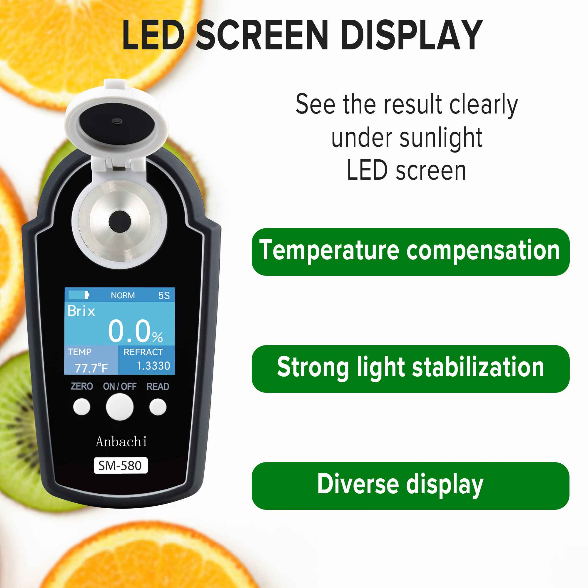 Digital Refractometer 0-58% Brix Tester - High Accuracy Sugar Content Meter for Beverages, Kombucha, Fruit Juice, Drinking Water | Portable Refractive Index Analyzer | Ideal for Home Brewing, Winemaking & Food Processing
