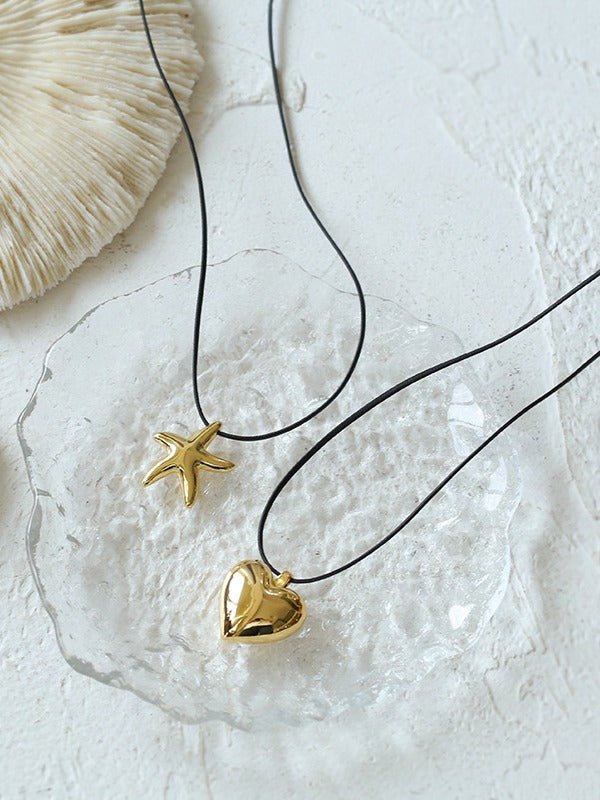 Gold Leather Rope Starfish Pendant Necklace - Perfect for Beach Vacations, Summer Outfits & Boho Jewelry Collection