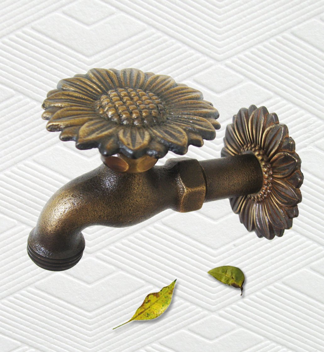 Solid Brass Sunflower Faucet - Vintage Style Bathroom Sink Faucet with Swivel Spout, Perfect for Farmhouse, Cottage, and Rustic Home Decor