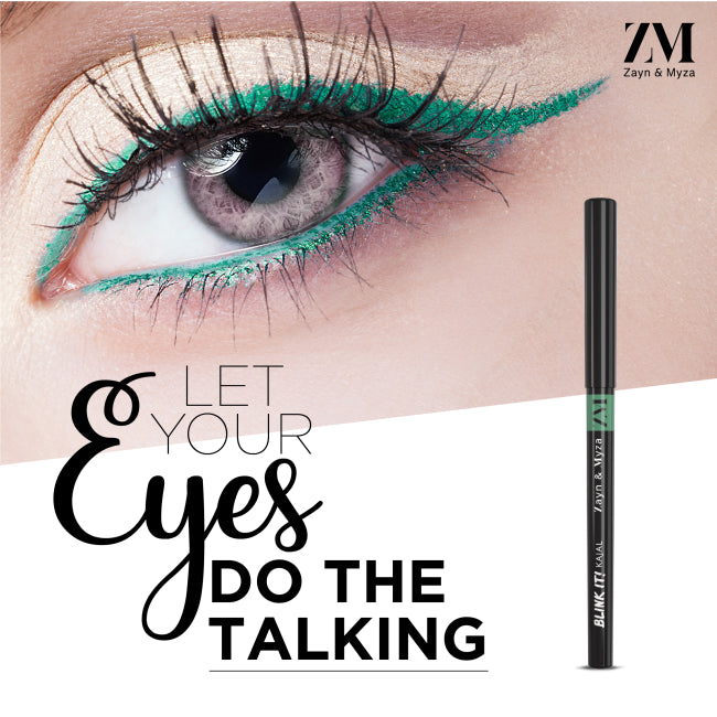 ZM Zayn & Myza Kajal Blink IT Green Eyeliner - 0.35gm Waterproof & Smudge-Proof Kohl Pencil for Dramatic Eye Makeup - Perfect for Parties, Weddings & Night Out Looks