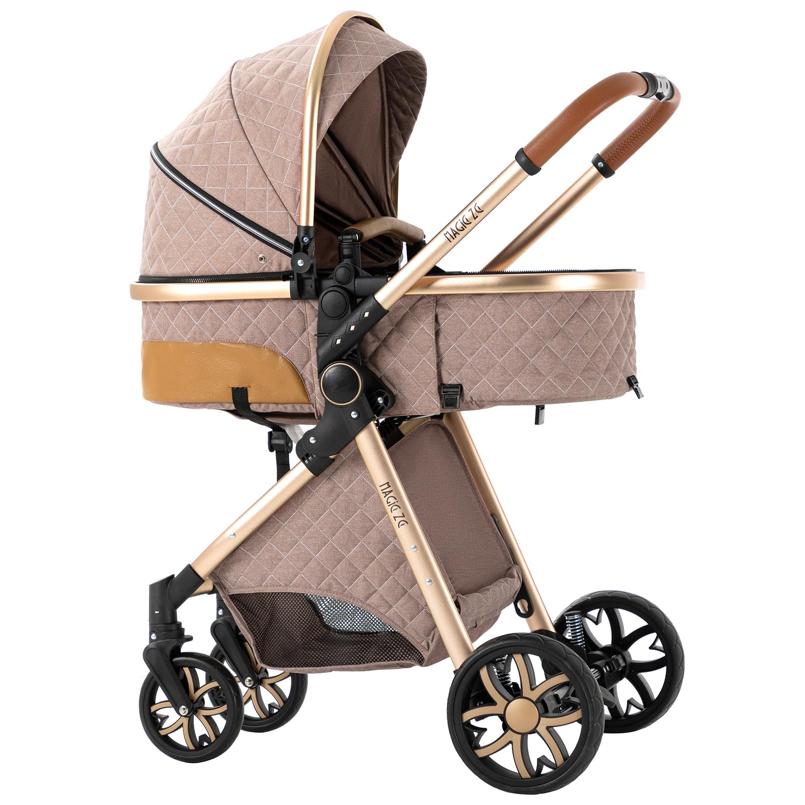 2 in 1 Convertible Baby Stroller with Bassinet - Reversible Standard Pram, Portable Foldable Pushchair & Infant Buggy for Newborn to Toddler | Perfect for Travel, Shopping & Outdoor Walks (Khaki)