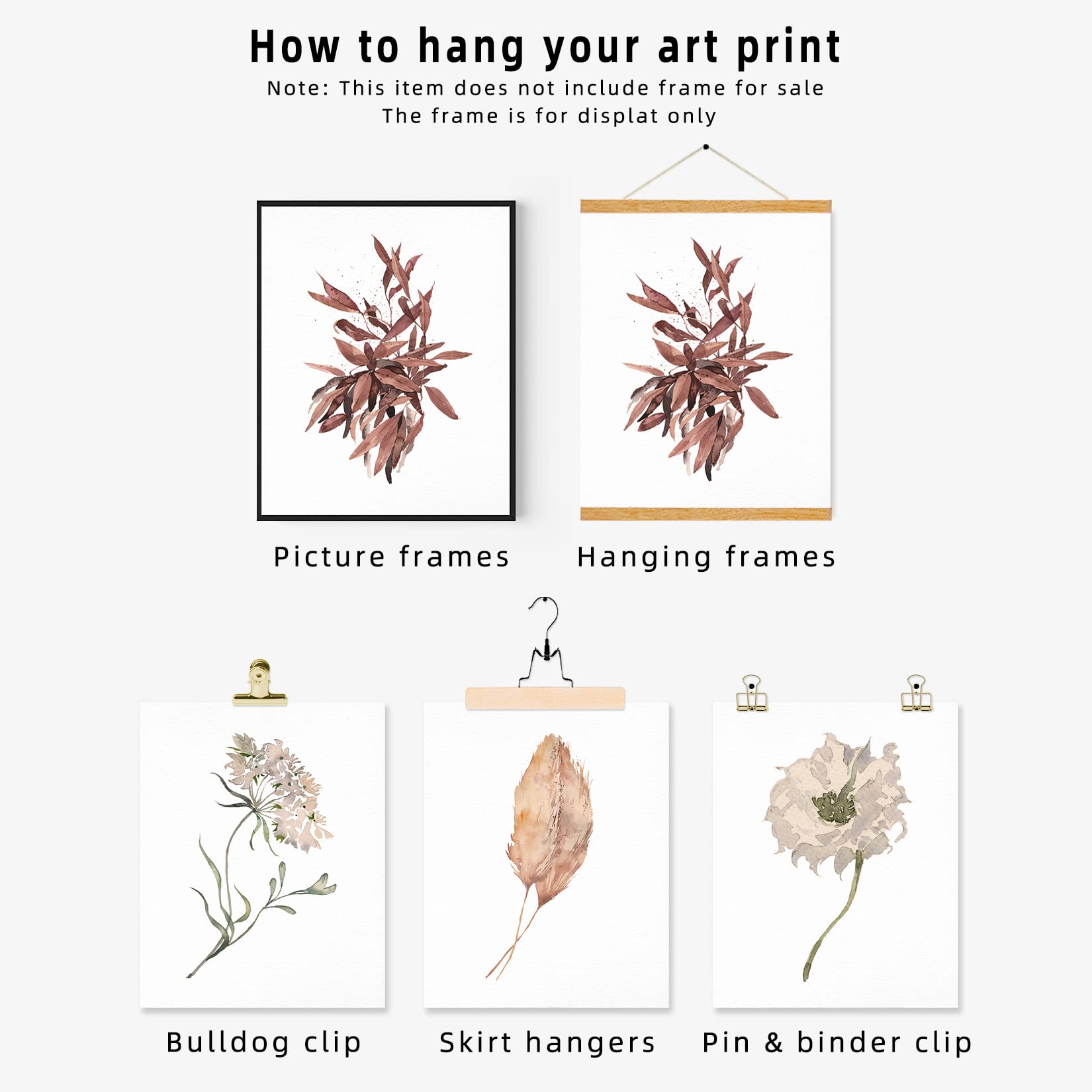 Boho Poster Prints - Set of 6 Unframed 11x14 Canvas Wall Art Decor, Aesthetic Plant Prints for Bedroom, Living Room & Office Decor