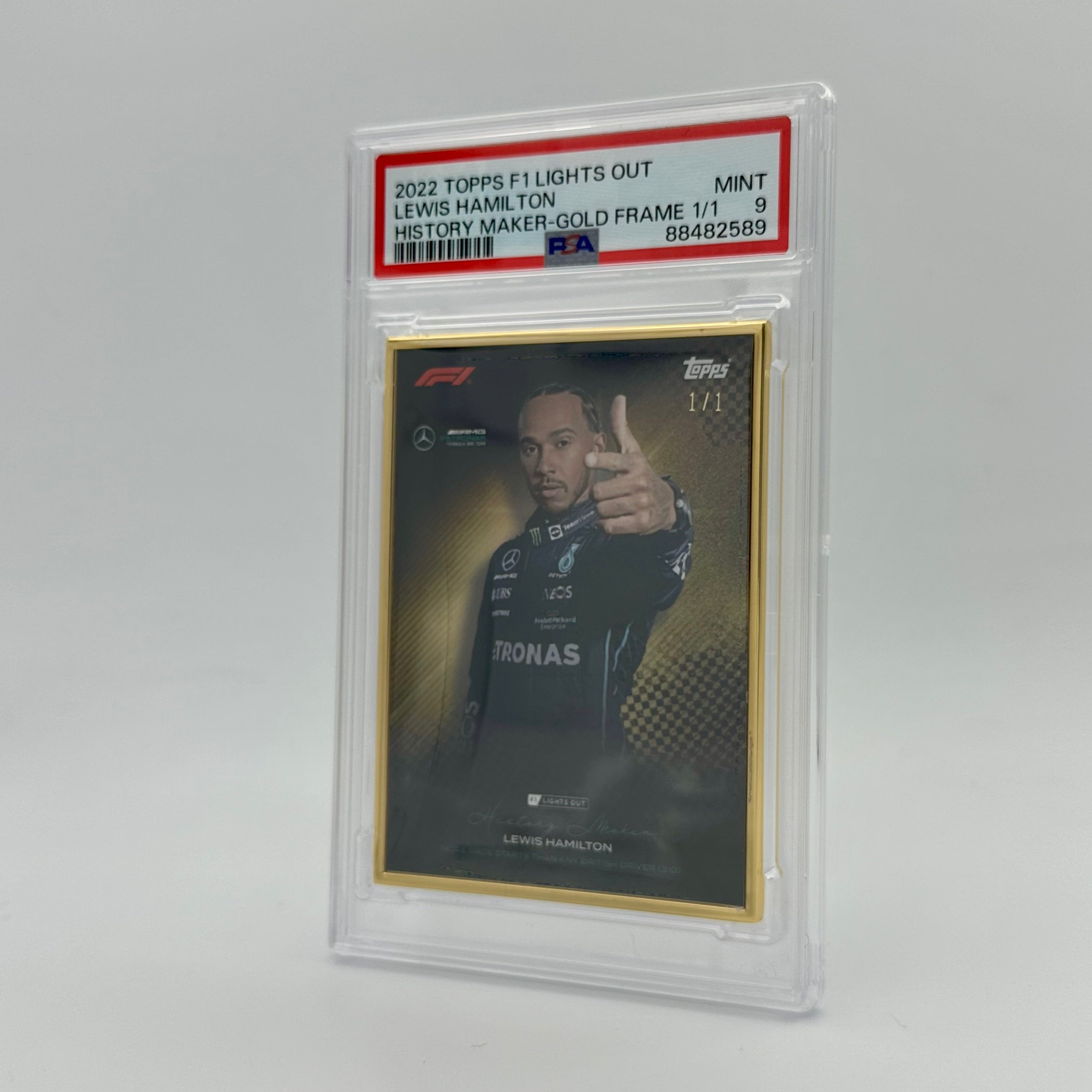 1/1 Gold Frame Lewis Hamilton History Maker 2022 Lights Out PSA 9 - Rare Collectible F1 Racing Memorabilia for Display & Investment