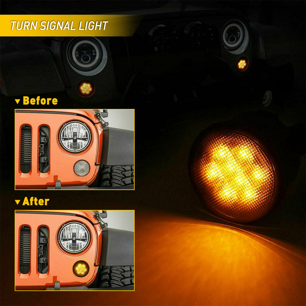 2007-2018 Jeep Wrangler JK Front Grille LED Turn Signal Lights & Side Marker Fender Lights - Amber/White - Not for 2018 JL Model - Upgrade Your Off-Road Vehicle Lighting for Better Visibility