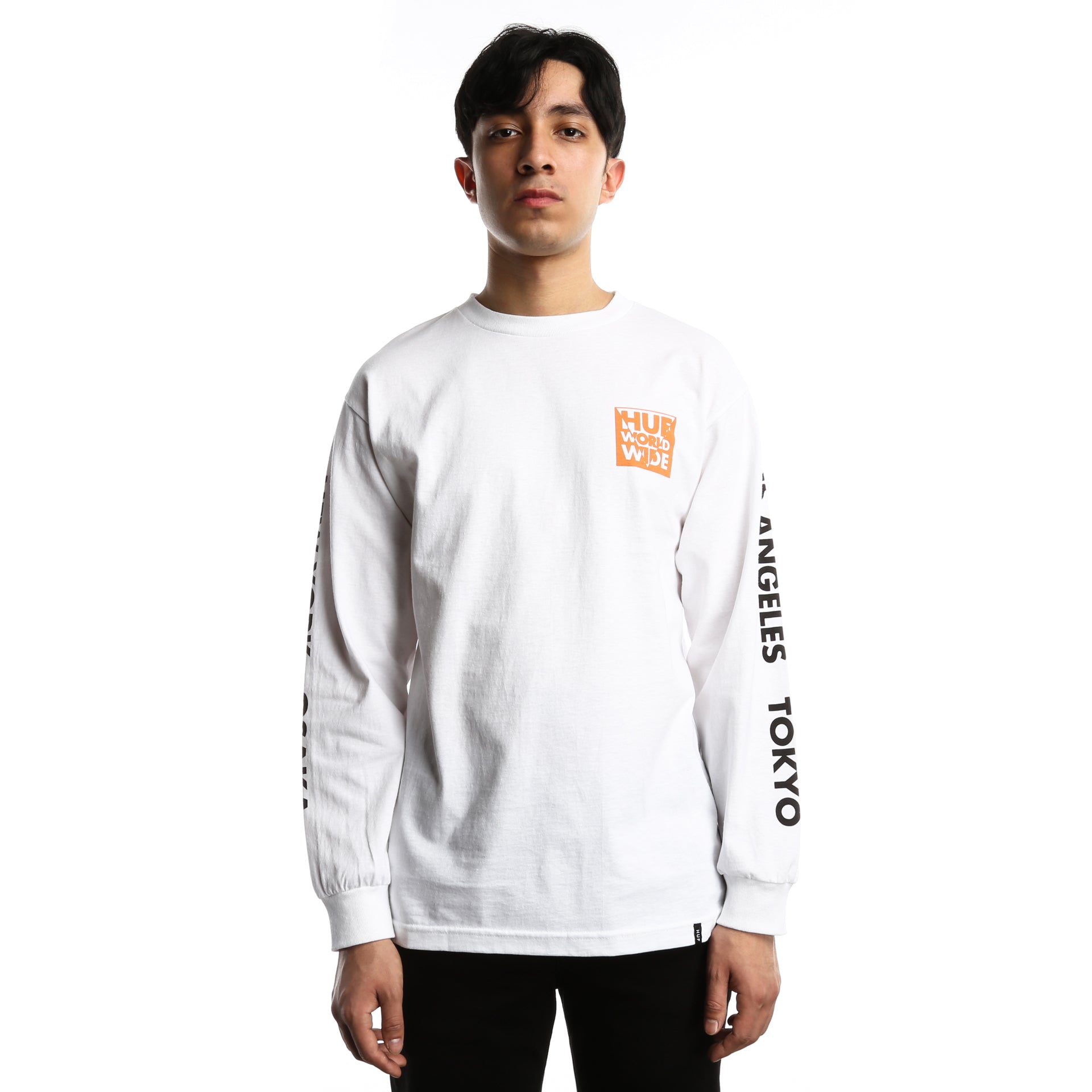 Huf International Block Long Sleeve T-Shirt for Men & Women - Classic White Cotton Tee - Streetwear Fashion - Perfect for Casual Wear, Skateboarding & Urban Lifestyle
