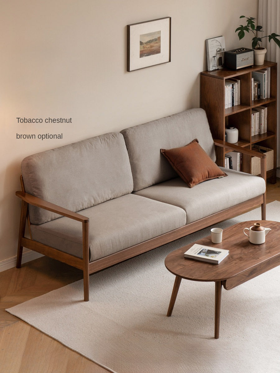 Modern Black Walnut Solid Wood Sofa - Durable & Stylish Living Room Furniture for Home & Office Use