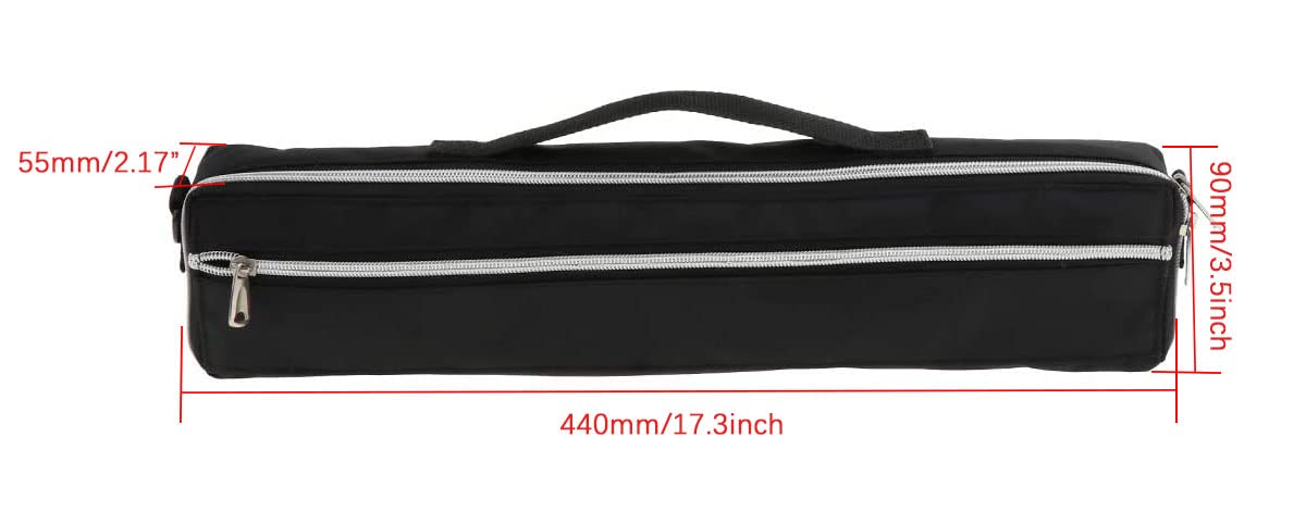 Lightweight 17 Hole Flute Case Cover Bag with Adjustable Shoulder Strap & Soft Plush Lining - Black (17.3