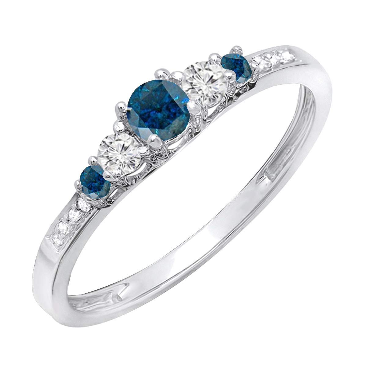 0.35 Cttw Round Blue & White Diamond 5-Stone Engagement Ring for Women in Solid 14K Gold - Elegant Wedding, Proposal & Anniversary Gift