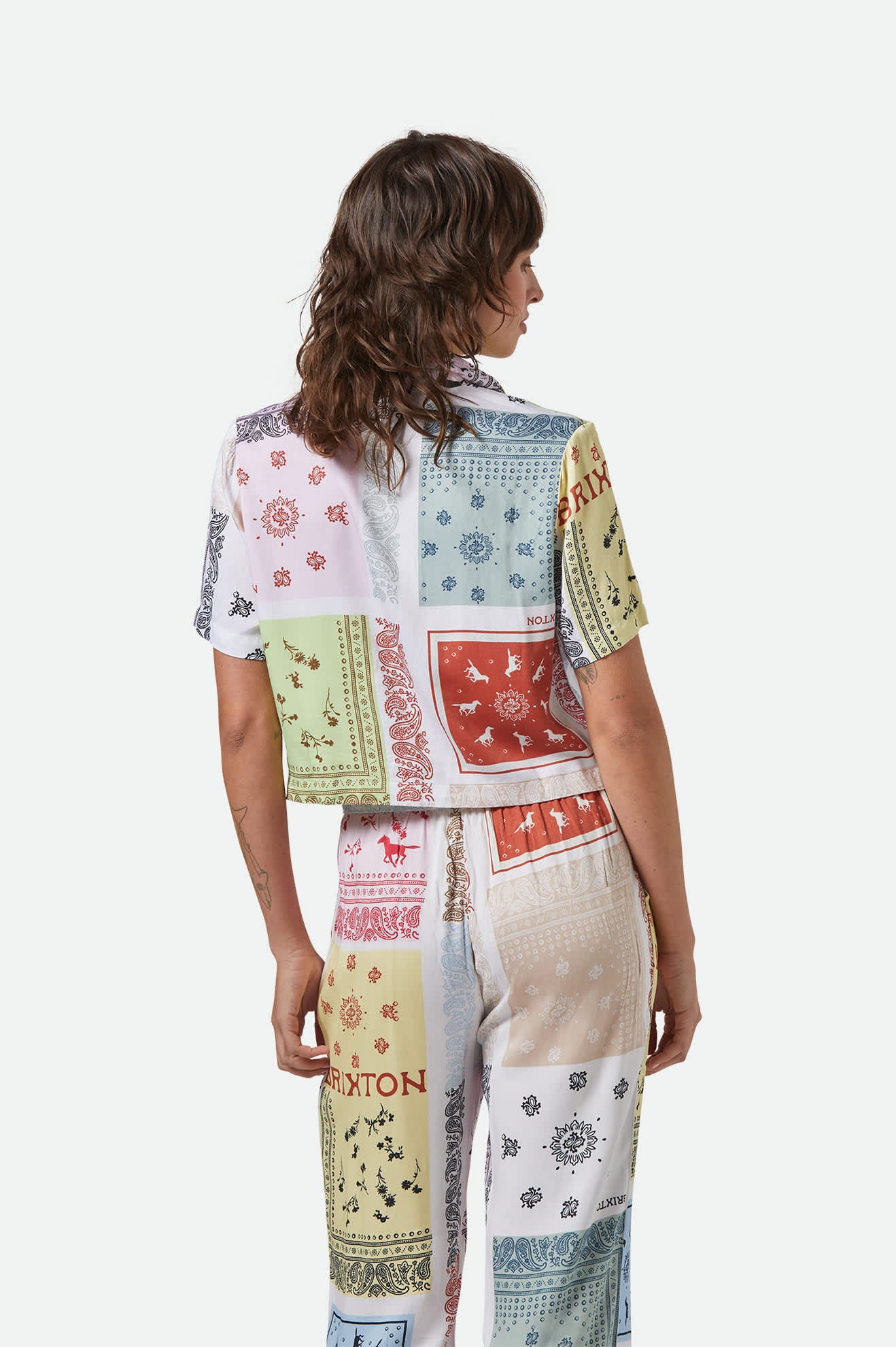 Silky Short Sleeve Bowling Shirt with Multi-Color Bandana Print - Comfortable & Stylish for Bowling, Casual Wear & Summer Outfits