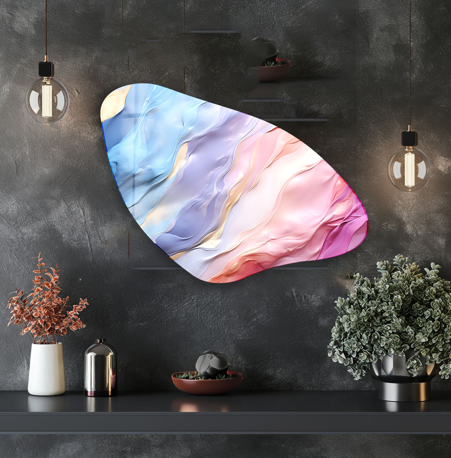 Abstract Pink Aesthetic Glass Wall Art - Modern Home Decor for Living Room, Bedroom & Office - Handmade Glass Painting for Unique Interior Design