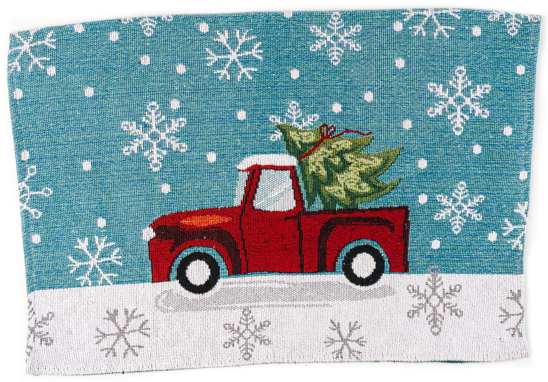 CraftMore Red Truck Gift Set - 4 Christmas Placemats, 1 Kitchen Towel, 1 Pot Holder & 1 Oven Mitt - Holiday Kitchen Accessories for Festive Dining & Cooking