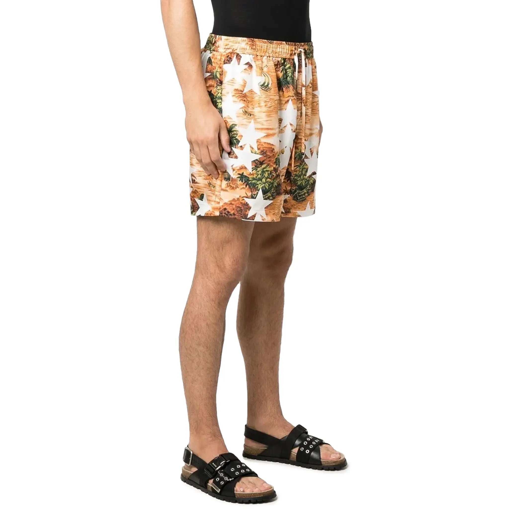 Amiri Tropical Star Orange Swim Shorts for Men - Quick-Dry Beach Swimwear with UPF Protection - Perfect for Pool, Vacation & Summer Outings