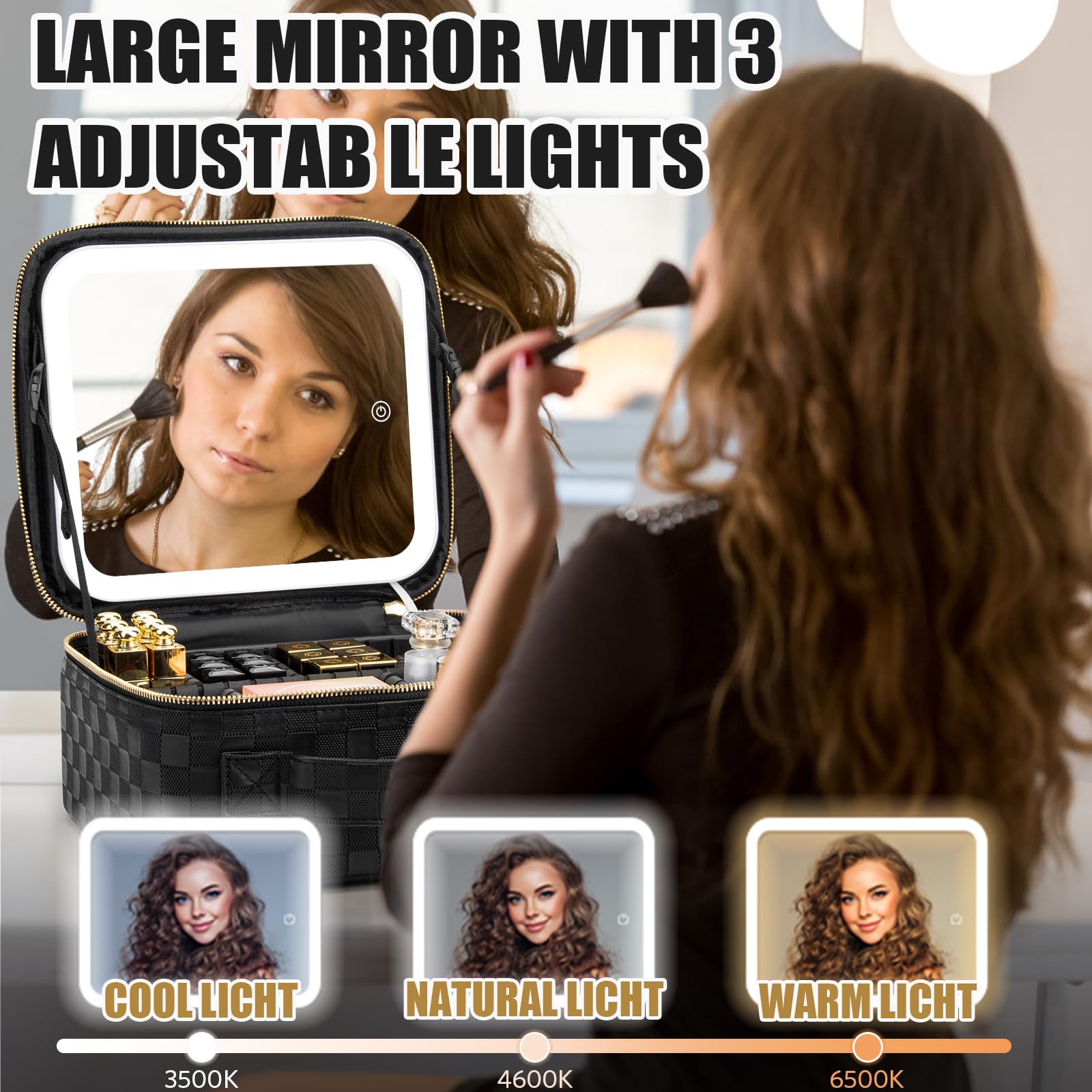 Portable LED Lighted Makeup Travel Bag with Adjustable Brightness & Dividers - Waterproof Cosmetic Organizer Case for Brushes & Tools - Perfect for Travel, Salon, Home & Professional Makeup Artists