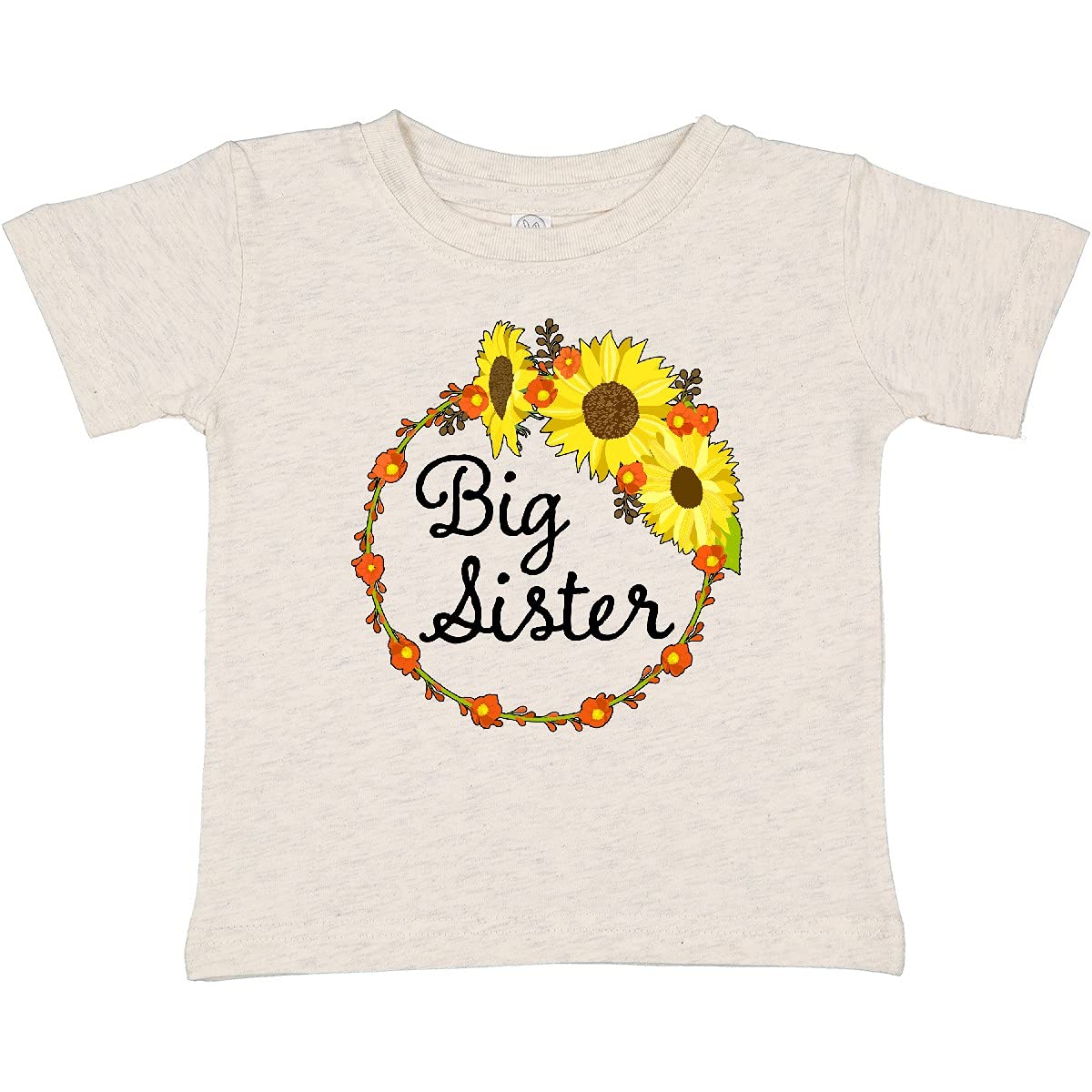 Inktastic Big Sister Sunflower Wreath Baby T-Shirt - Cute & Comfortable Cotton Tee for Toddler Girls - Perfect for Sibling Announcement, Birthday Gifts & Family Photos